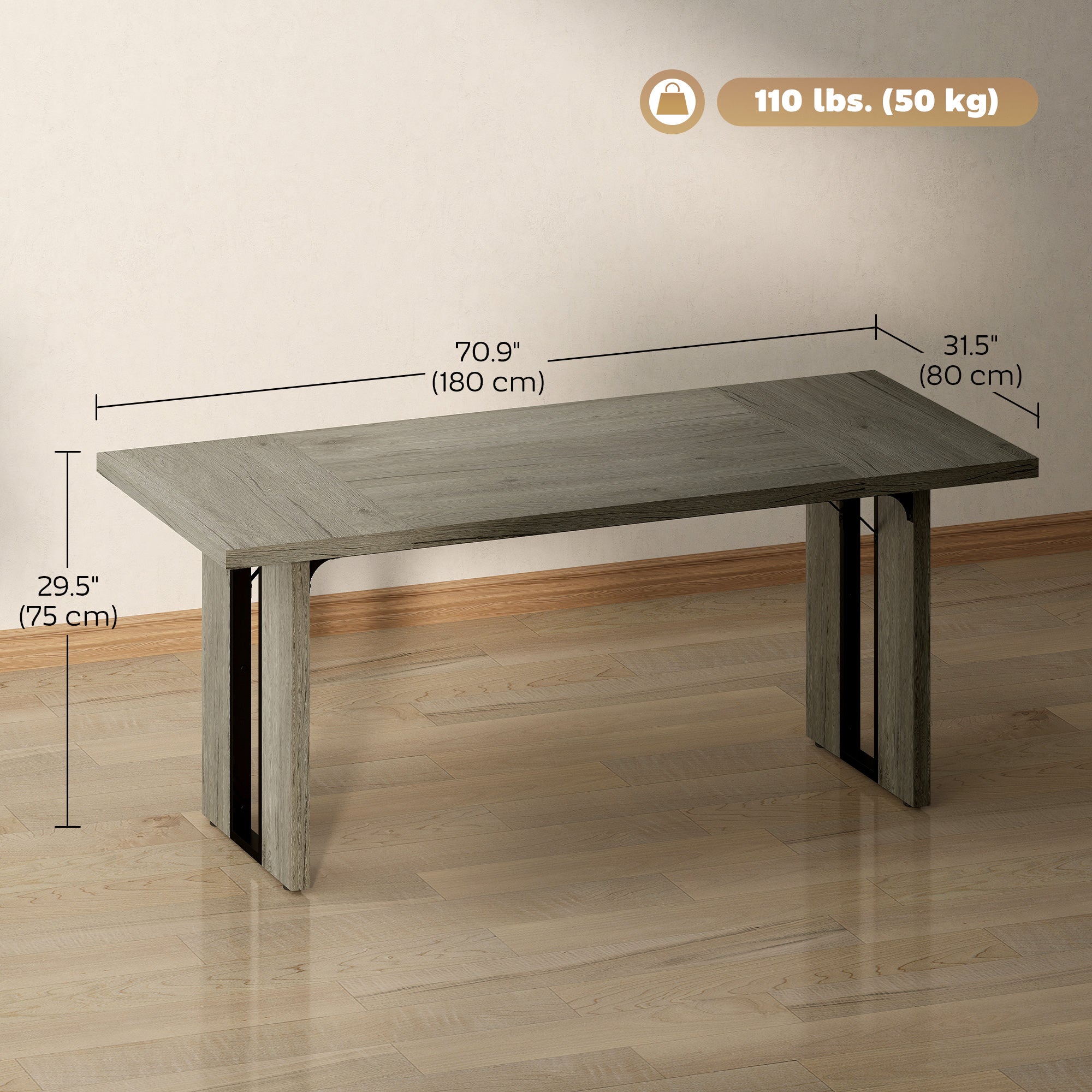 71" Industrial Dining Table for 8 - Grey Wood Finish-DECOROLALA