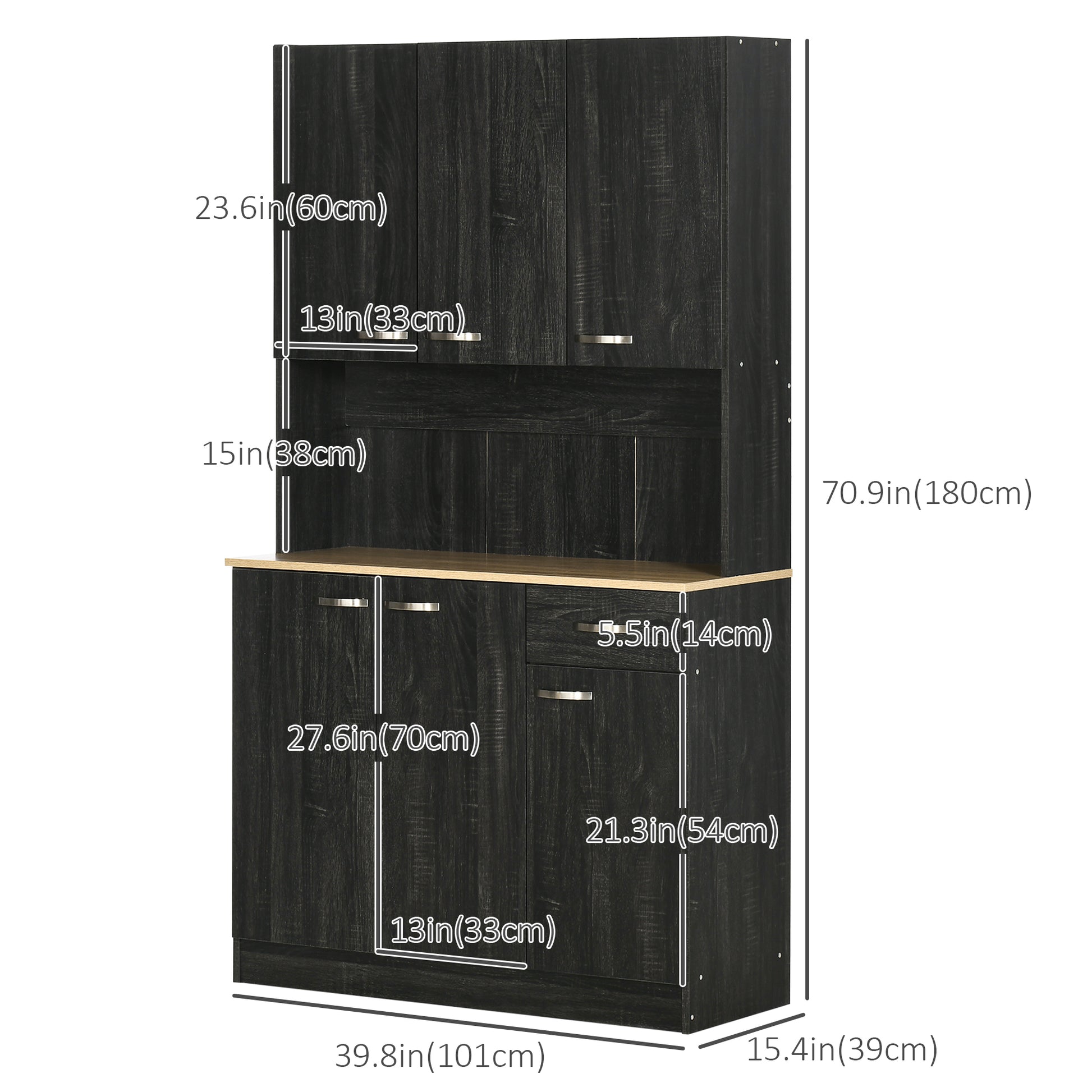 71" Kitchen Buffet Hutch with Microwave Counter - Black-DECOROLALA