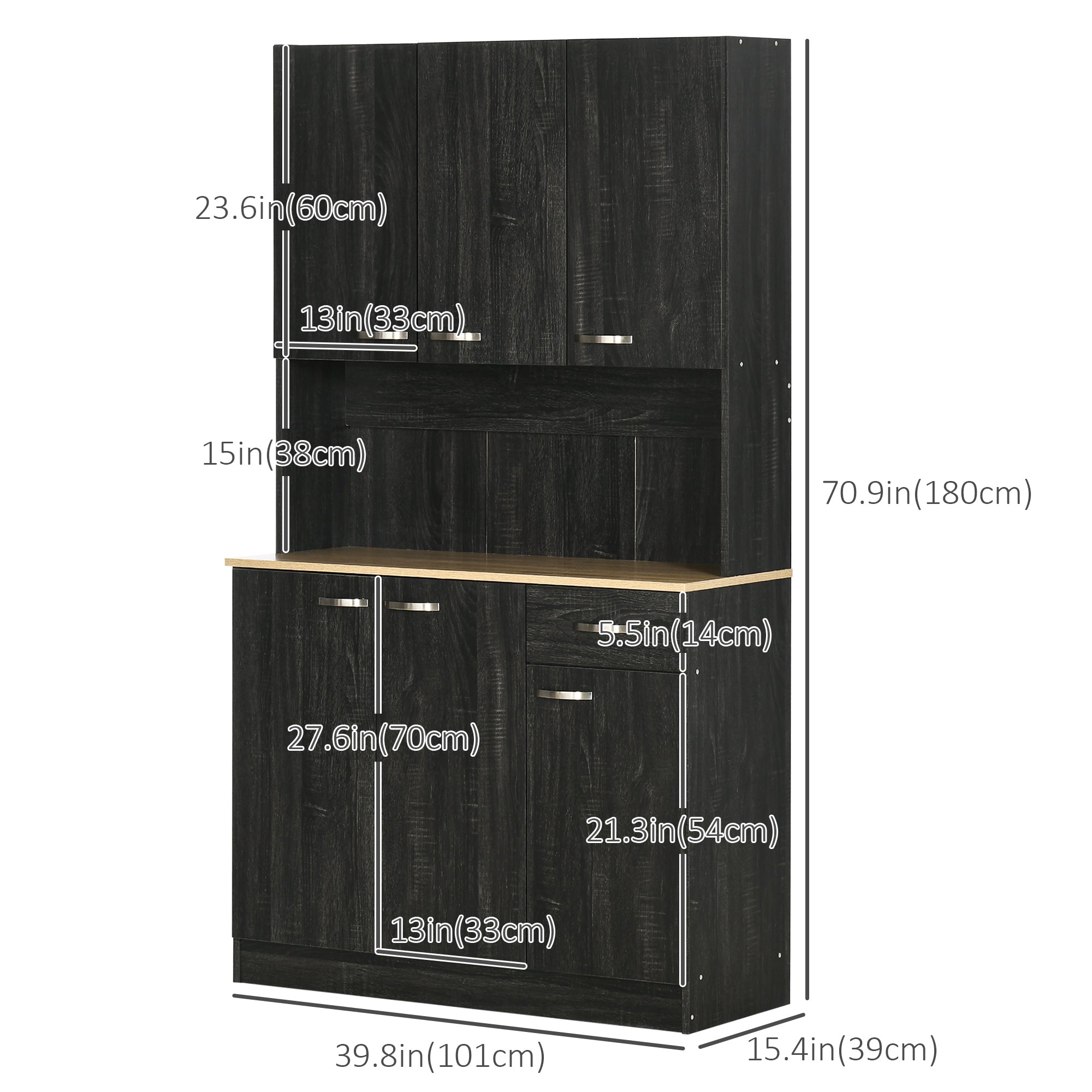 71" Kitchen Buffet Hutch with Microwave Counter - Black-DECOROLALA