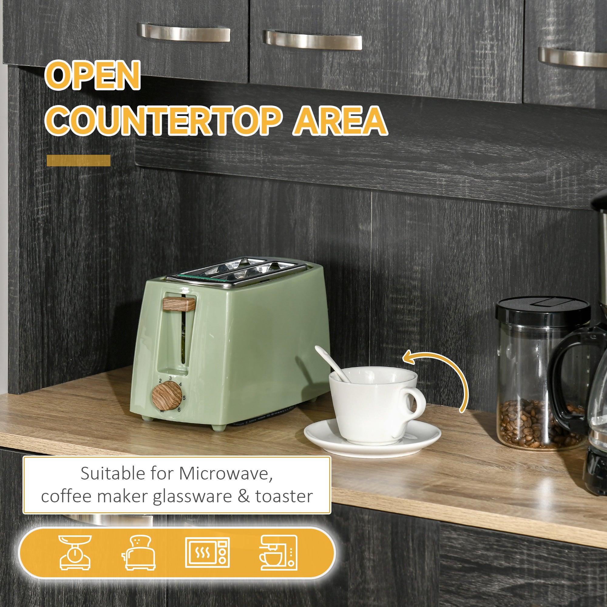 71" Kitchen Buffet Hutch with Microwave Counter - Black-DECOROLALA