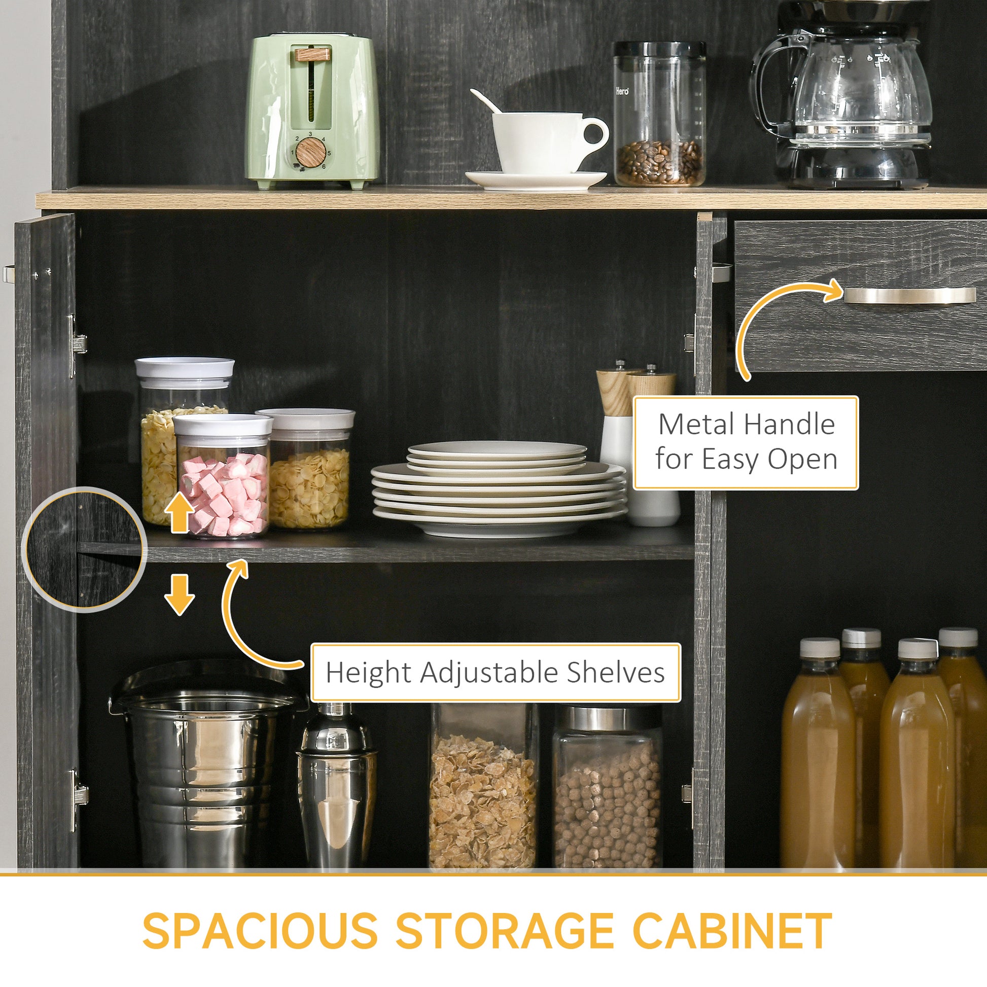71" Kitchen Buffet Hutch with Microwave Counter - Black-DECOROLALA
