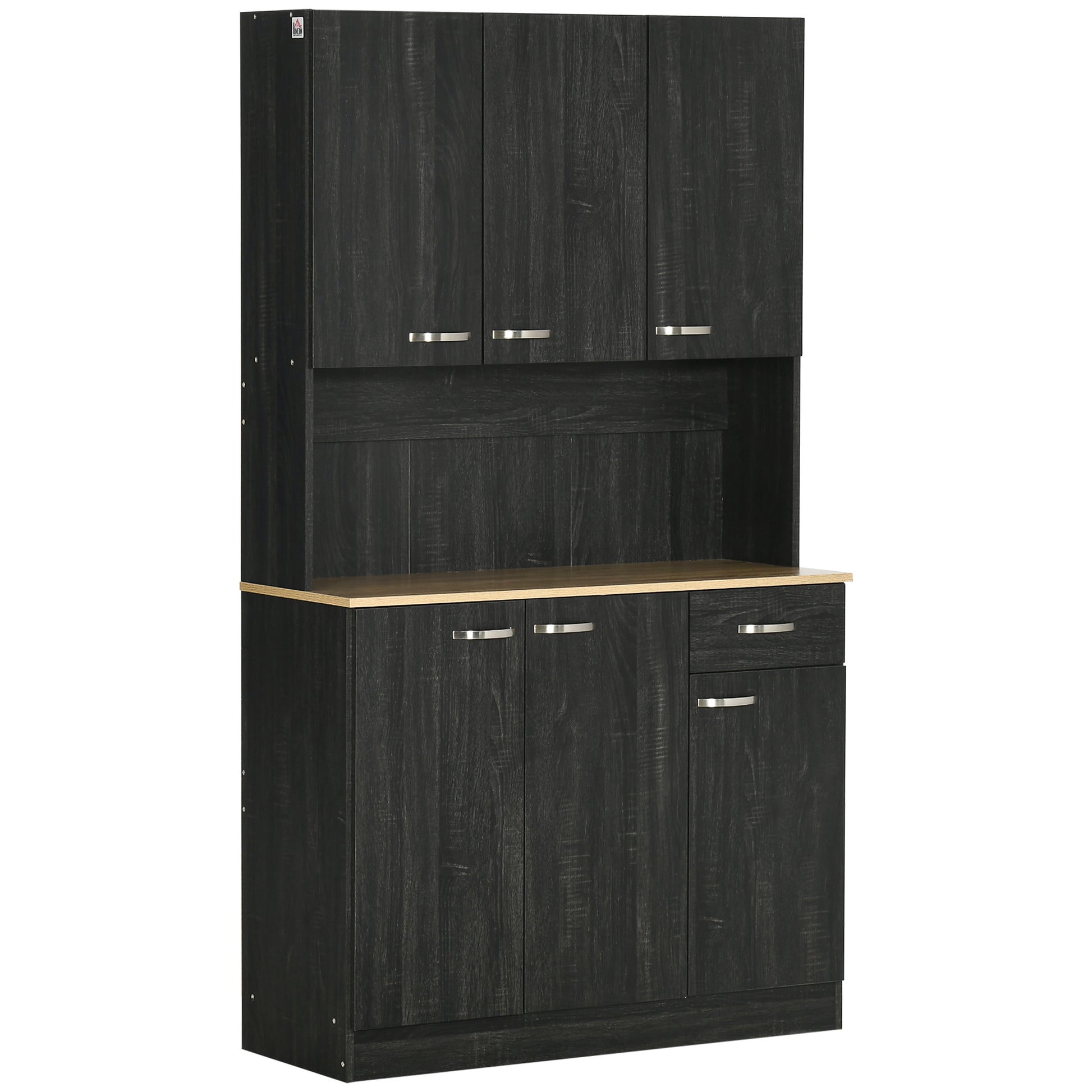 71" Kitchen Buffet Hutch with Microwave Counter - Black-DECOROLALA