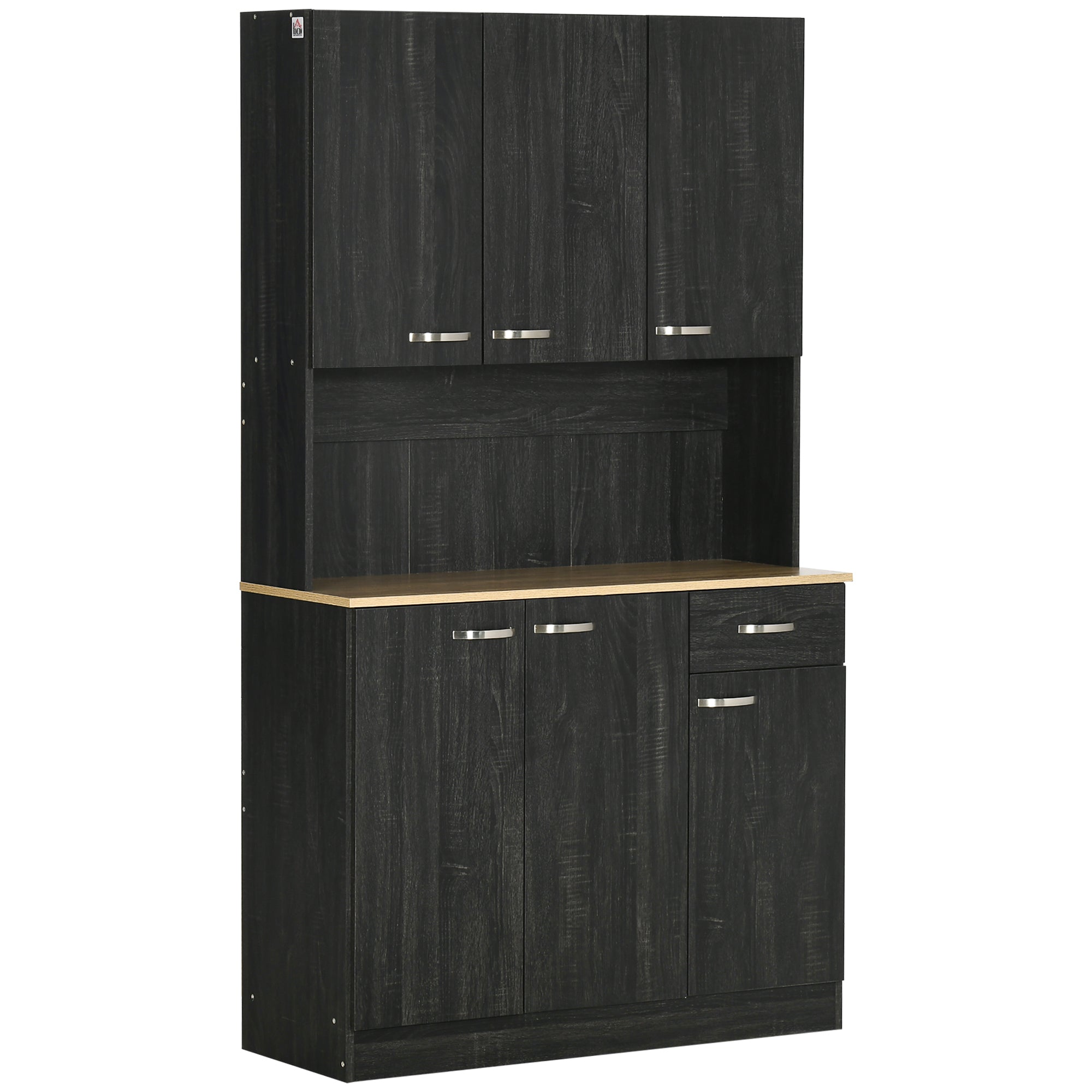 71" Kitchen Buffet Hutch with Microwave Counter - Black-DECOROLALA