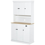 71" Kitchen Buffet with Hutch Storage Microwave Oven Stand, White Oak-DECOROLALA