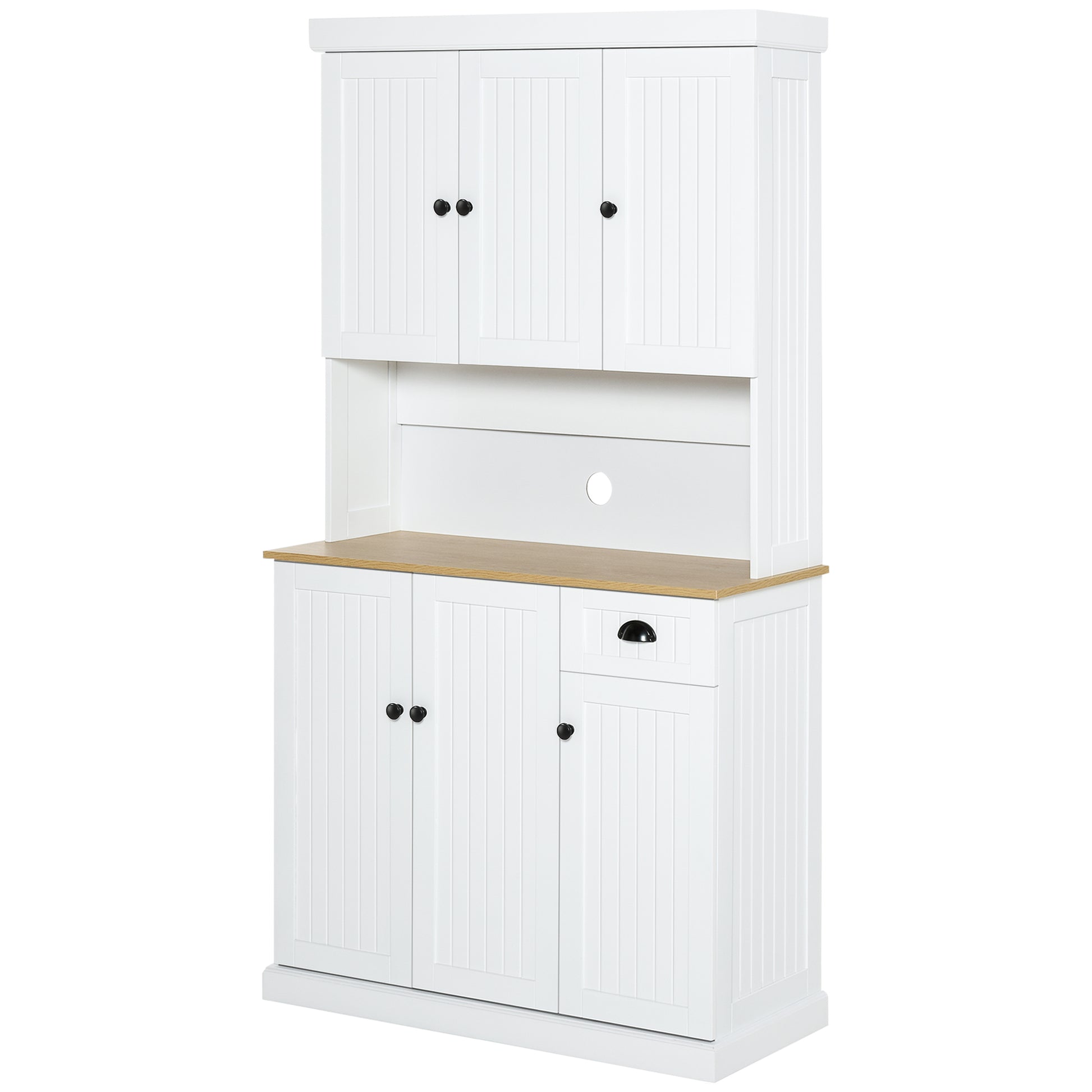 71" Kitchen Buffet with Hutch Storage Microwave Oven Stand, White Oak-DECOROLALA