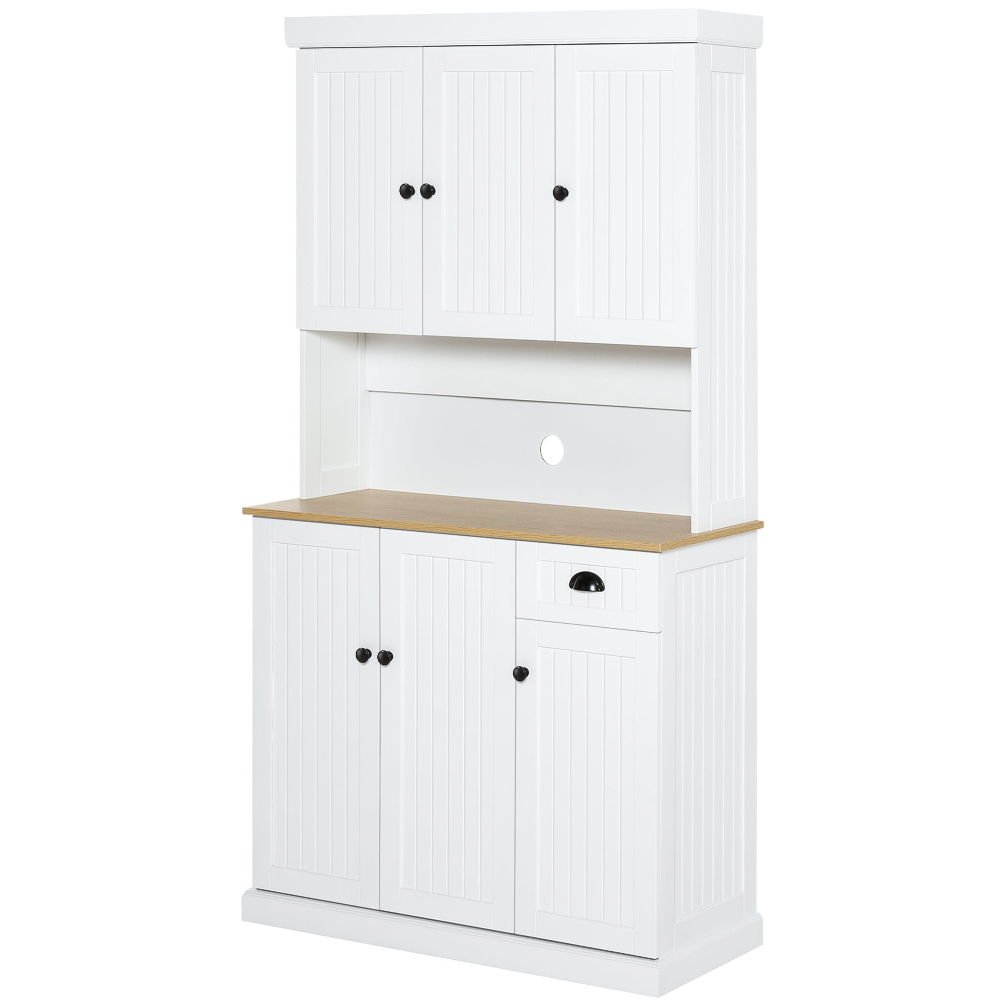 71" Kitchen Buffet with Hutch Storage Microwave Oven Stand, White Oak-DECOROLALA