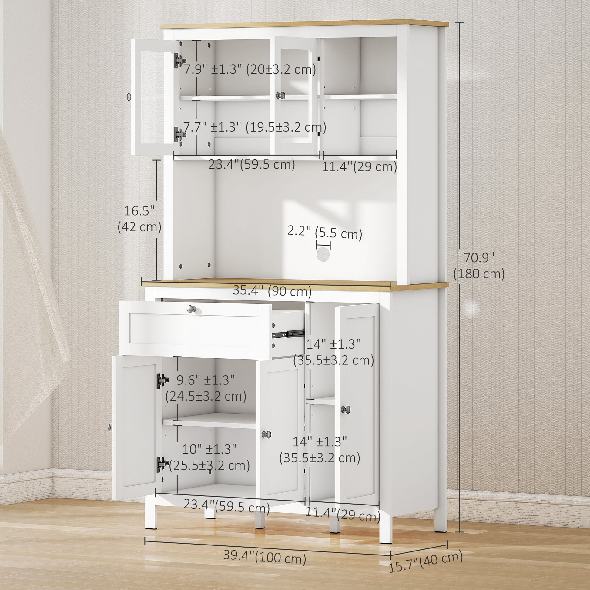 71" Kitchen Pantry Cabinet - 5-Door White Freestanding Storage Unit with Shelves-DECOROLALA