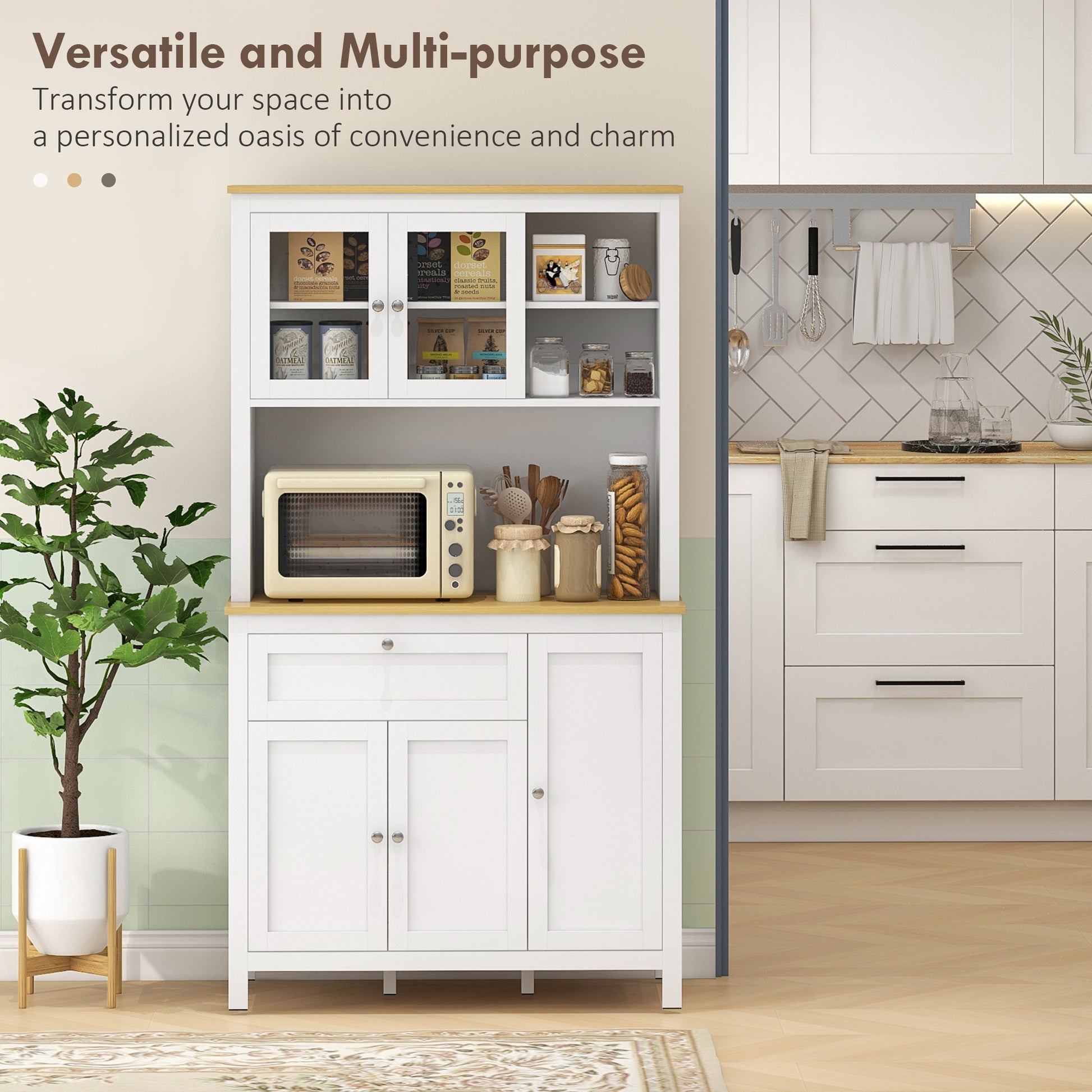 71" Kitchen Pantry Cabinet - 5-Door White Freestanding Storage Unit with Shelves-DECOROLALA