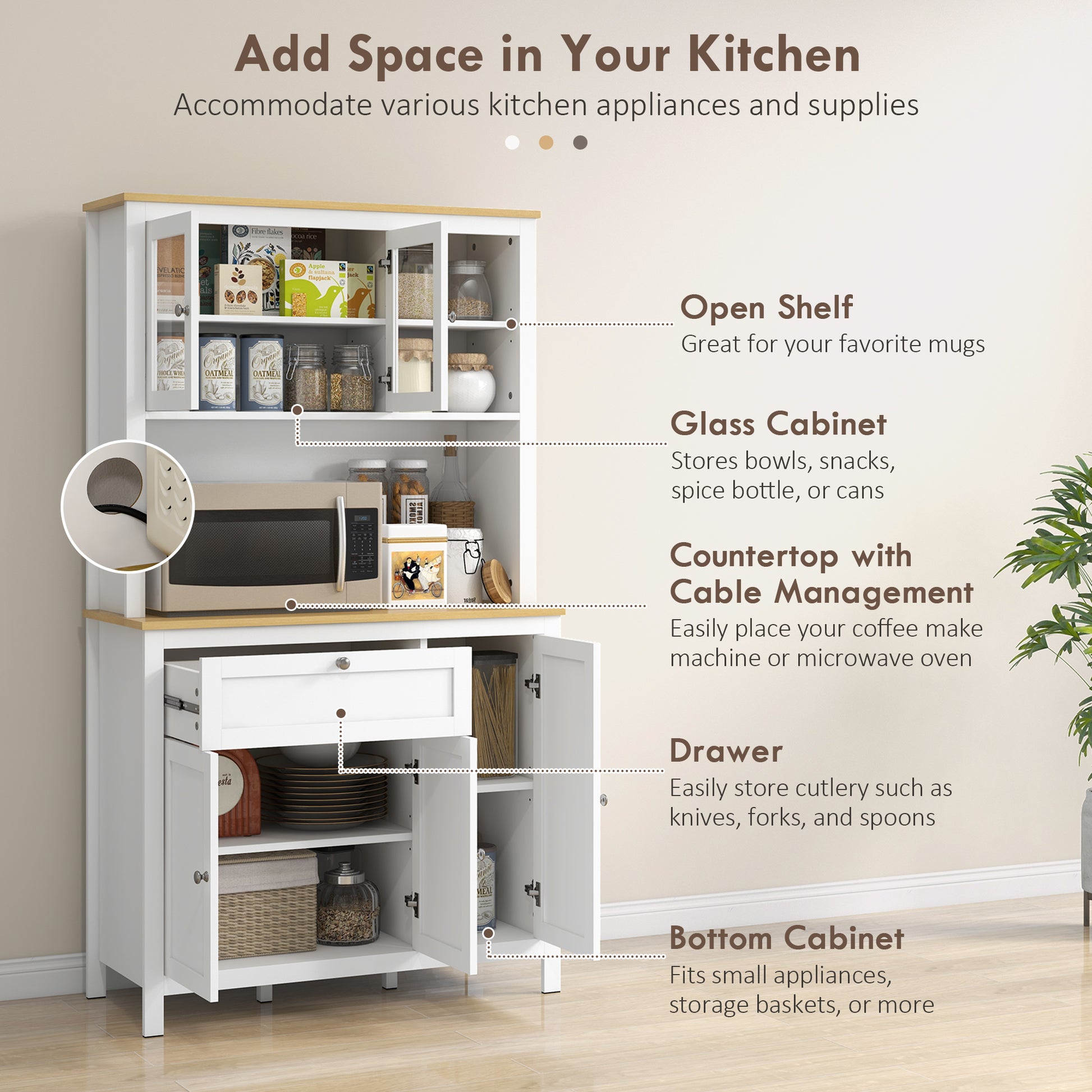 71" Kitchen Pantry Cabinet - 5-Door White Freestanding Storage Unit with Shelves-DECOROLALA