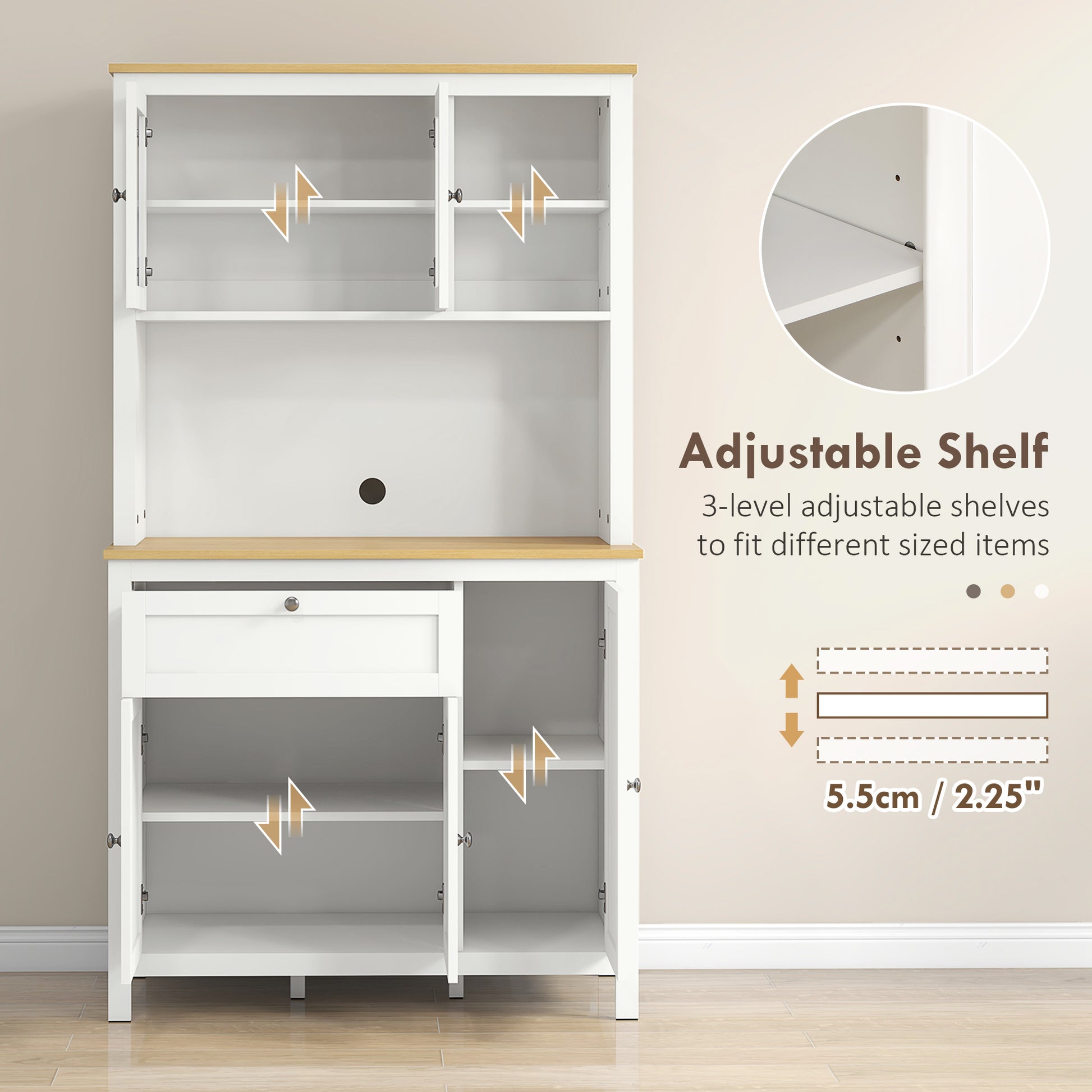 71" Kitchen Pantry Cabinet - 5-Door White Freestanding Storage Unit with Shelves-DECOROLALA