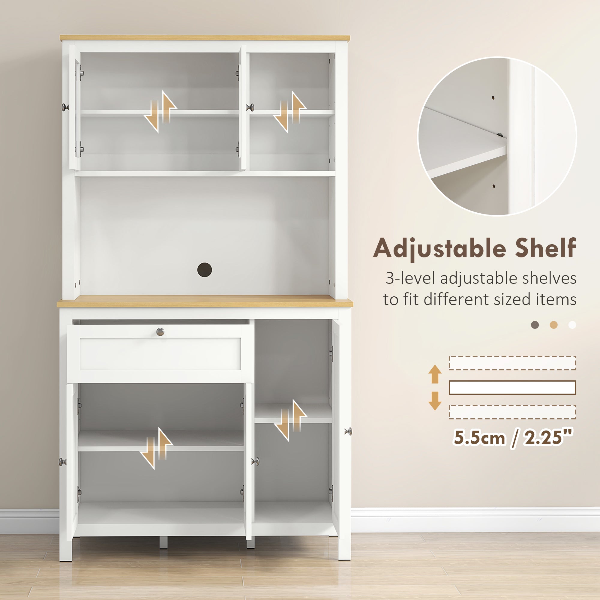 71" Kitchen Pantry Cabinet - 5-Door White Freestanding Storage Unit with Shelves-DECOROLALA