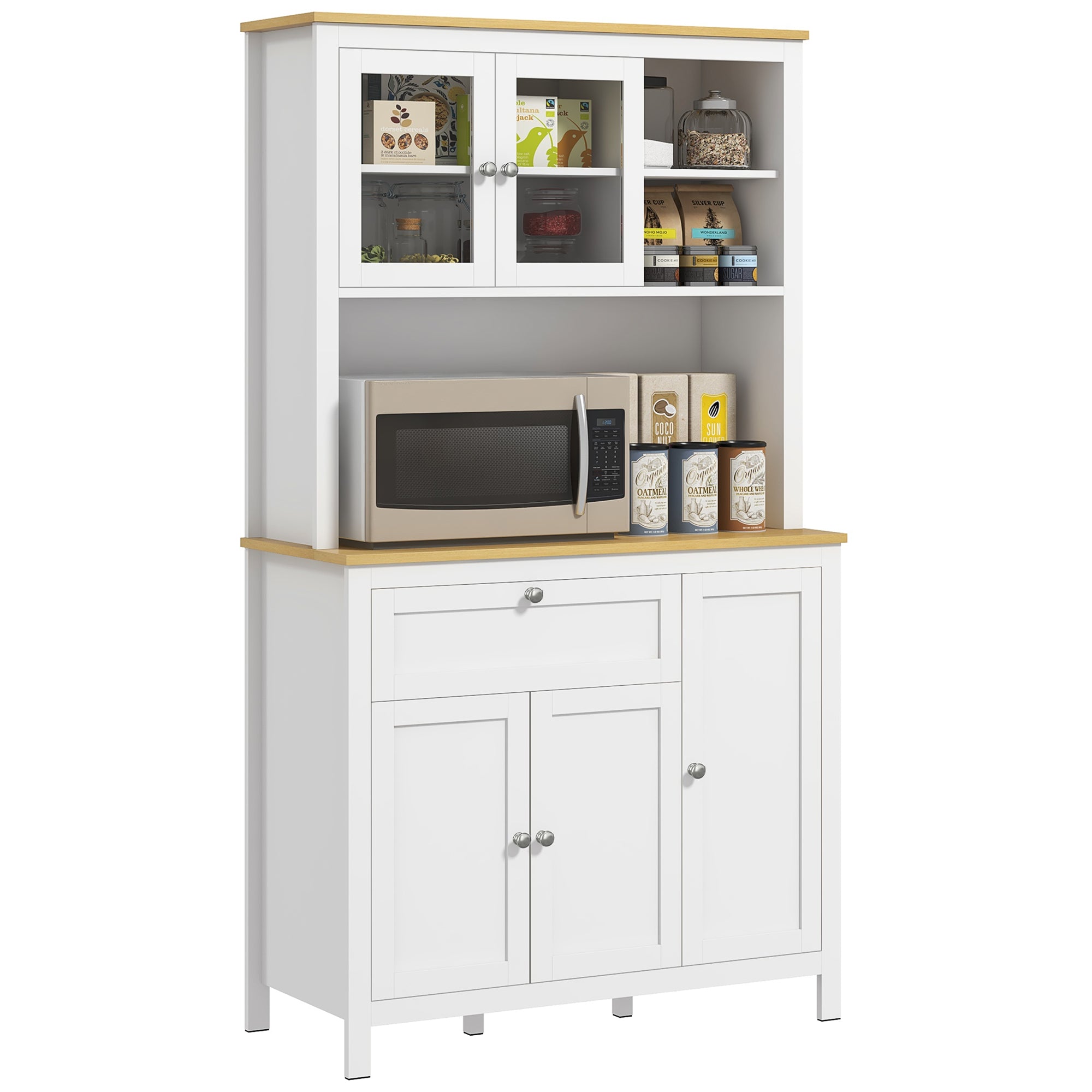71" Kitchen Pantry Cabinet - 5-Door White Freestanding Storage Unit with Shelves-DECOROLALA