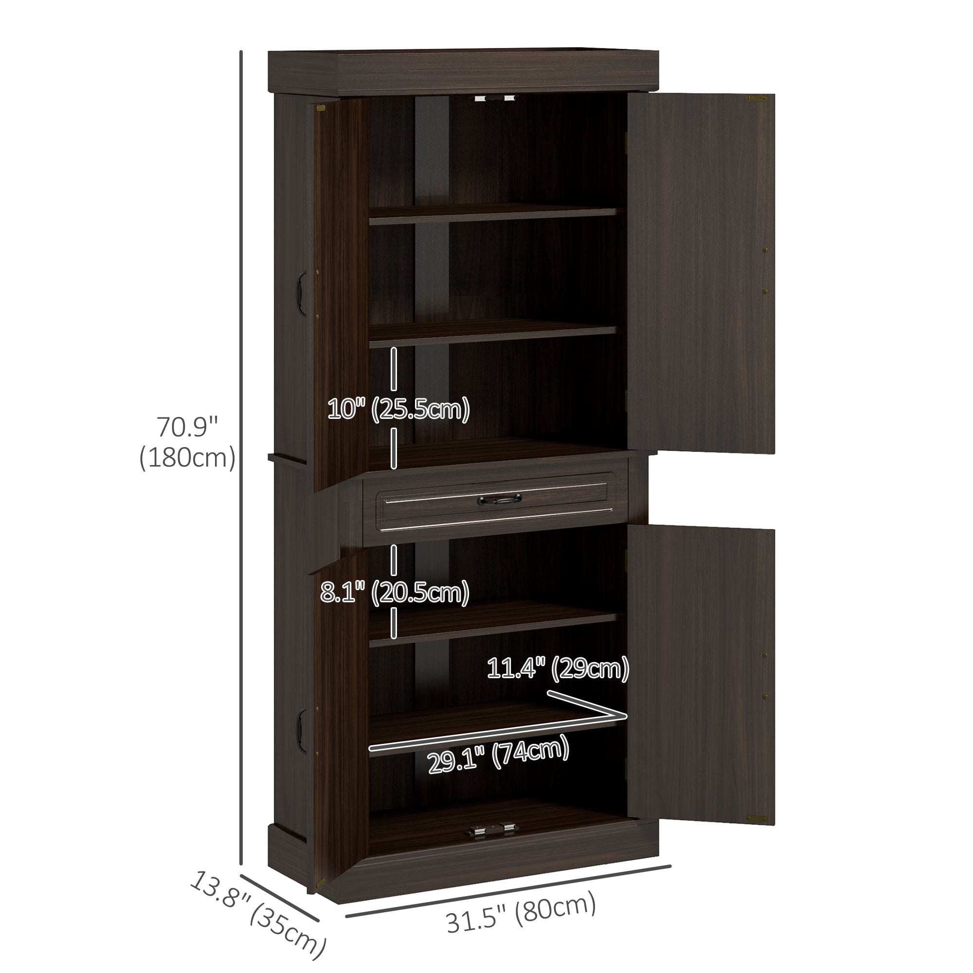 71" Kitchen Pantry Cabinet - Distressed Coffee-DECOROLALA