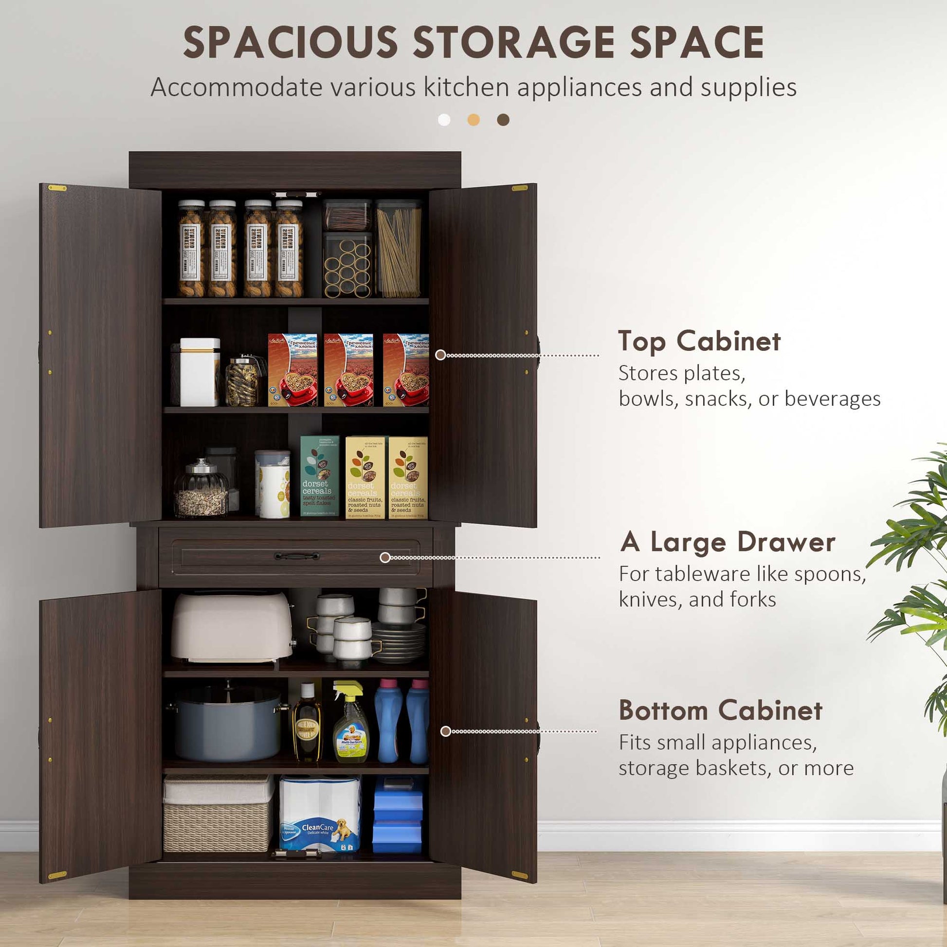 71" Kitchen Pantry Cabinet - Distressed Coffee-DECOROLALA