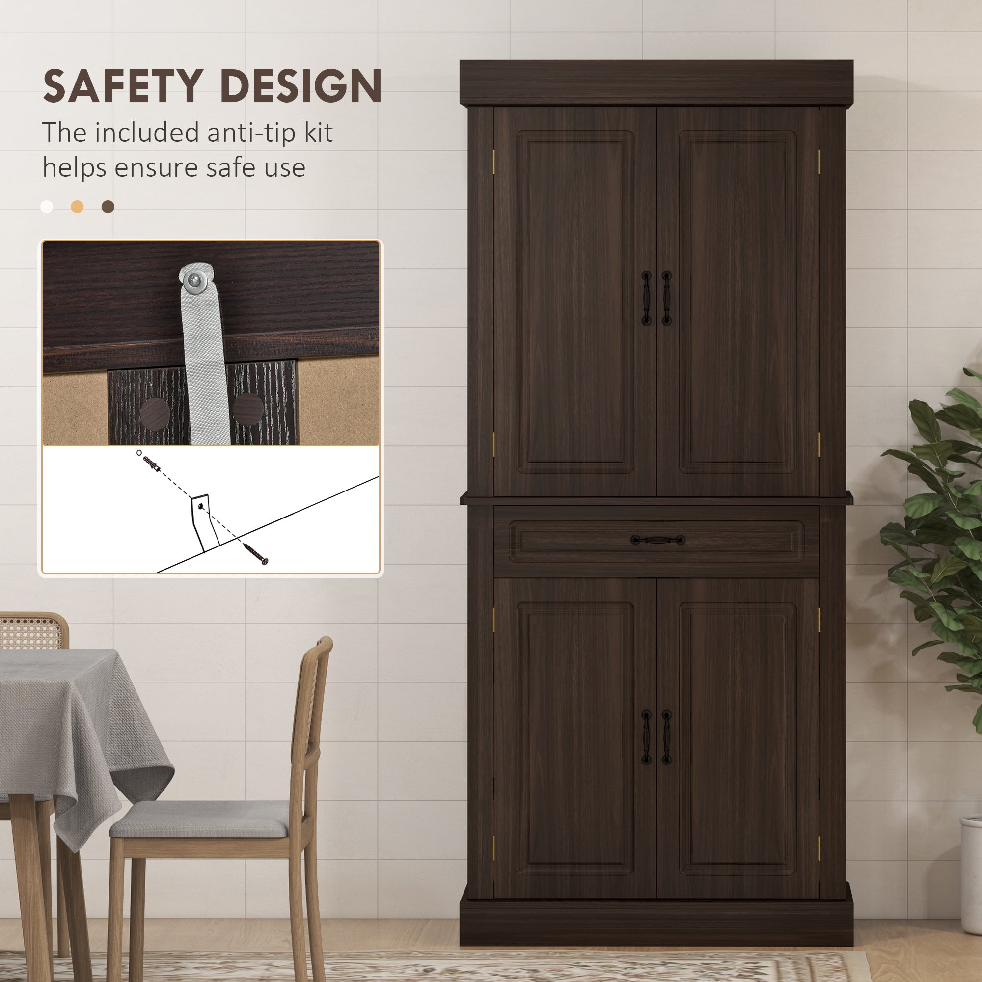 71" Kitchen Pantry Cabinet - Distressed Coffee-DECOROLALA