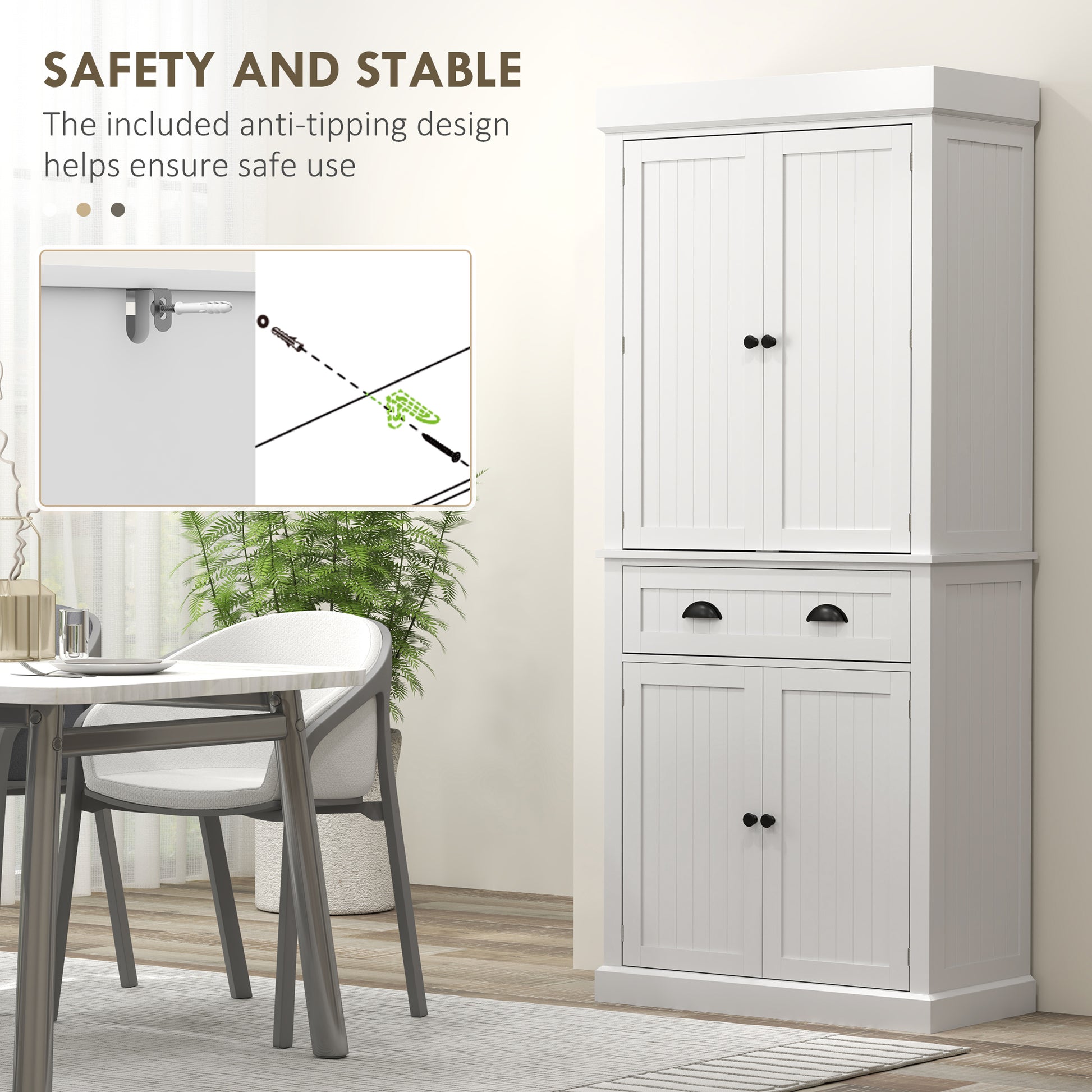 71" Kitchen Pantry Cabinet LED Lights White-DECOROLALA