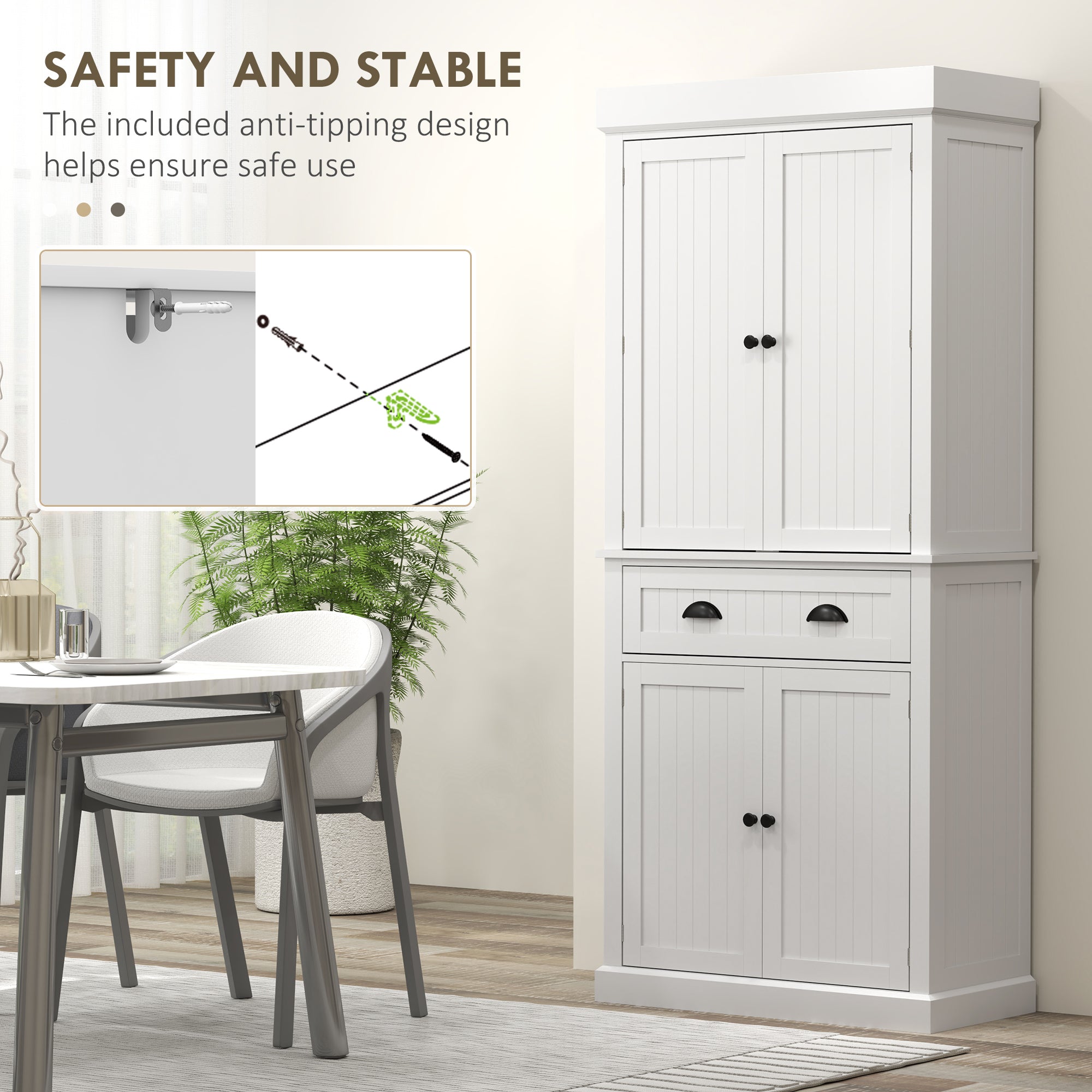 71" Kitchen Pantry Cabinet LED Lights White-DECOROLALA