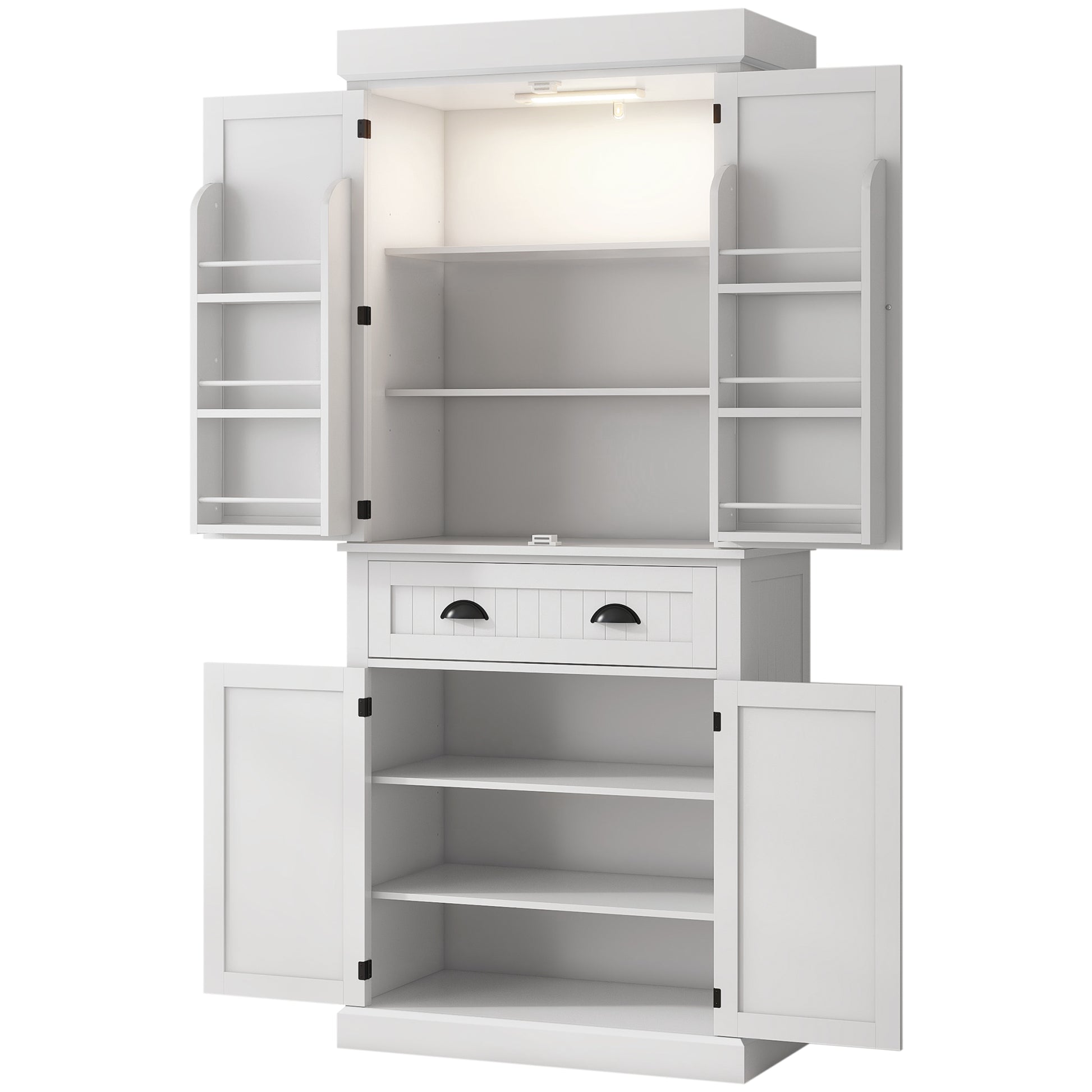 71" Kitchen Pantry Cabinet LED Lights White-DECOROLALA