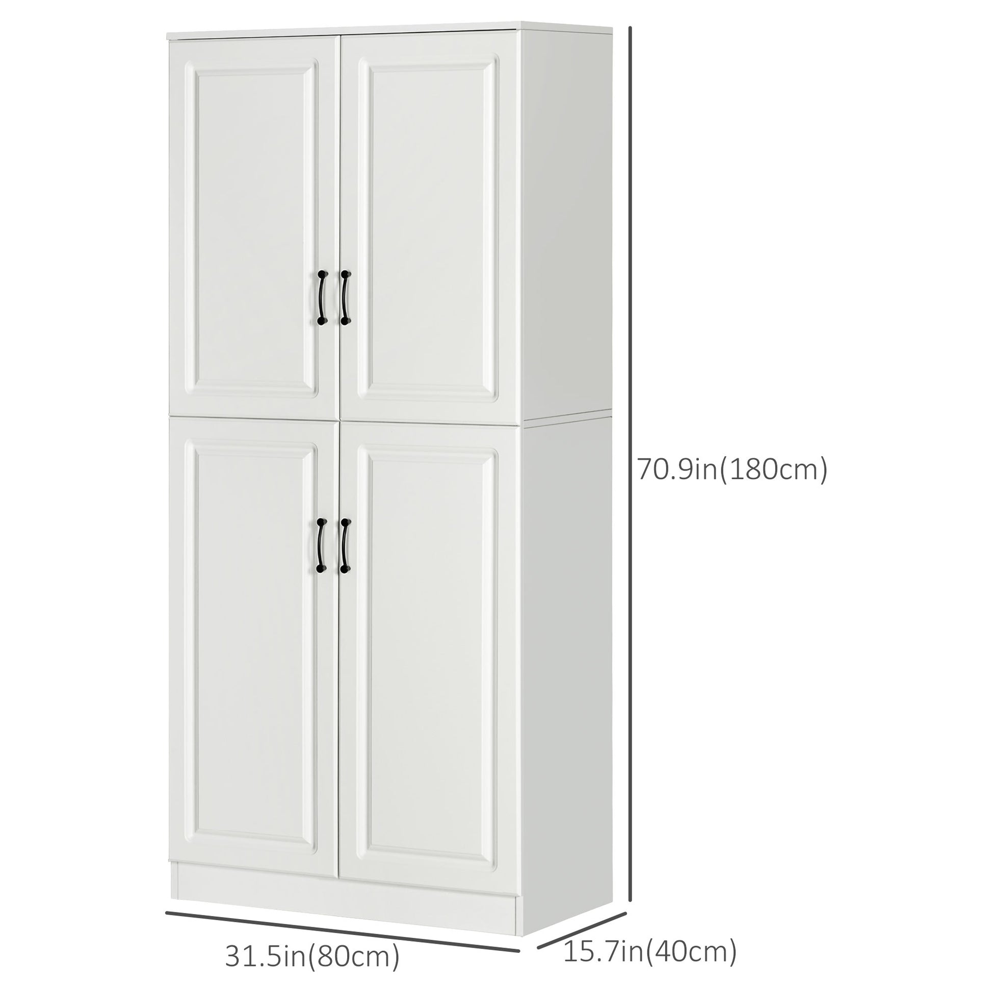 71" Kitchen Pantry Cabinet - White 4 Doors Adjustable Shelves-DECOROLALA