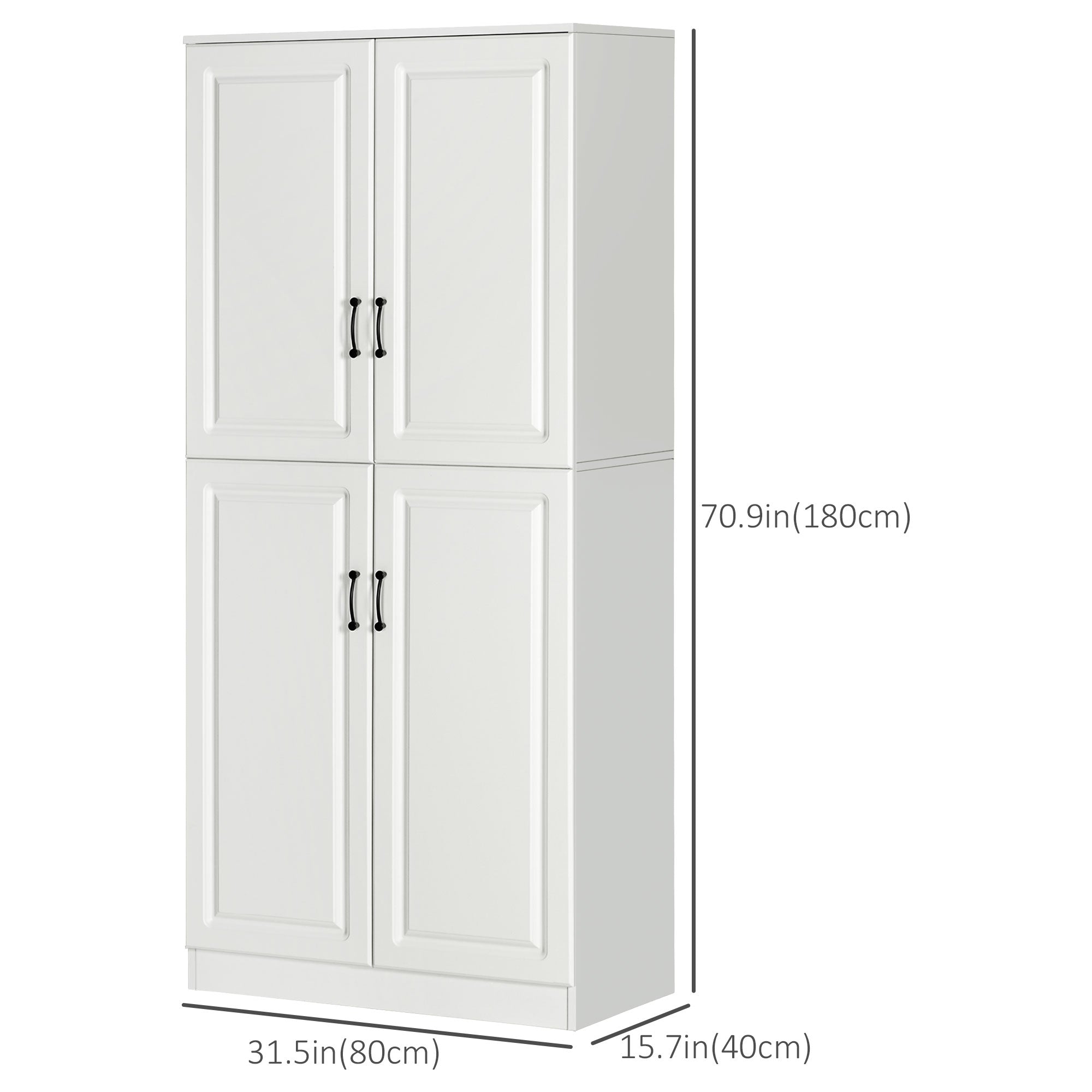71" Kitchen Pantry Cabinet - White 4 Doors Adjustable Shelves-DECOROLALA