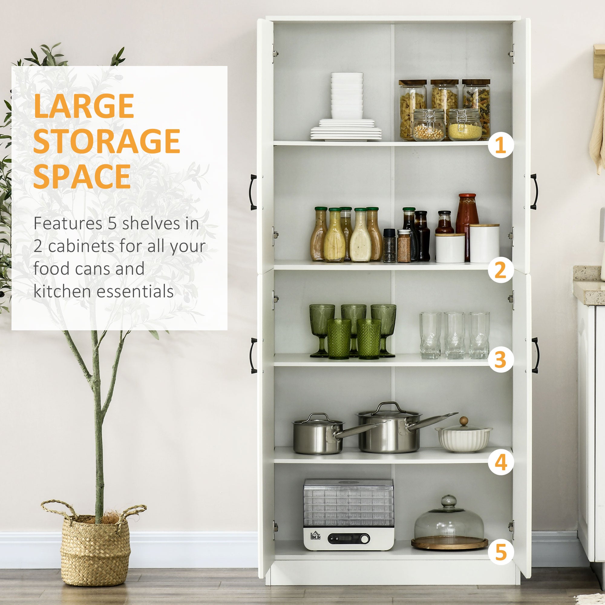 71" Kitchen Pantry Cabinet - White 4 Doors Adjustable Shelves-DECOROLALA