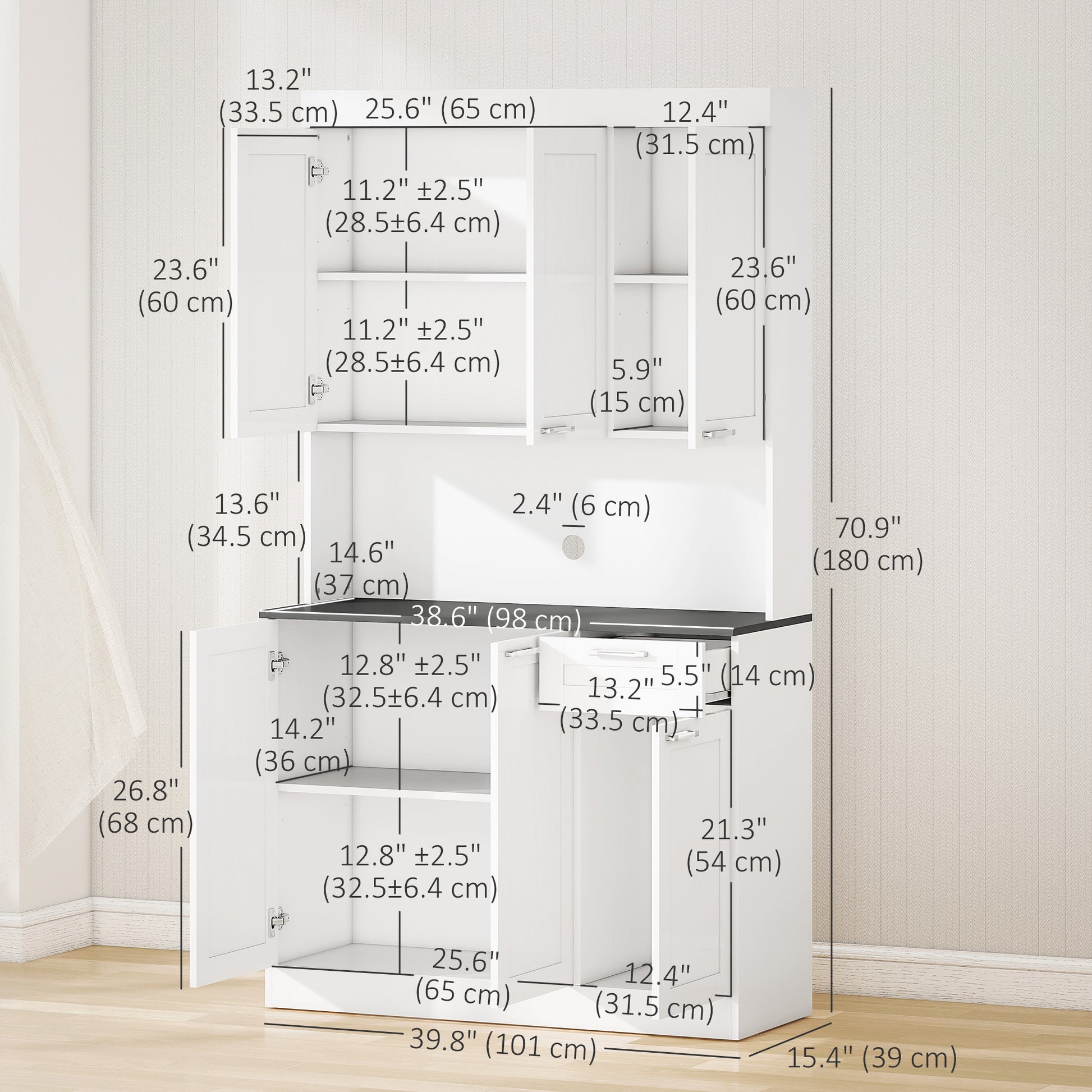71" Kitchen Pantry Cabinet with Hutch - High Gloss White-DECOROLALA