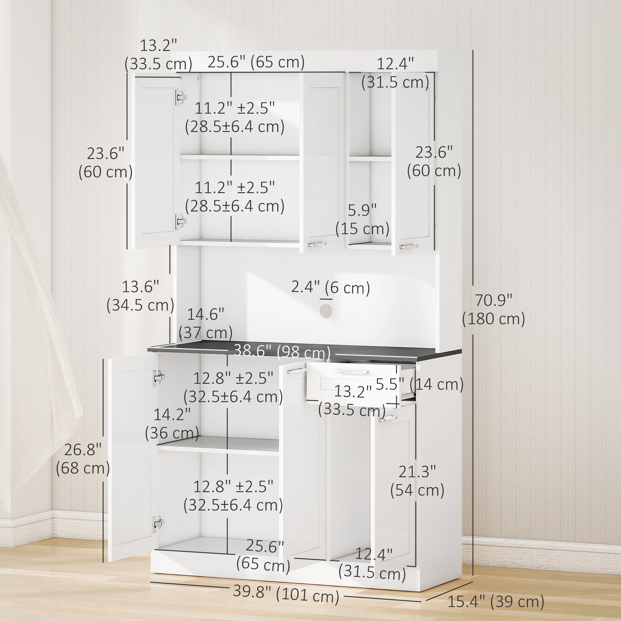 71" Kitchen Pantry Cabinet with Hutch - High Gloss White-DECOROLALA