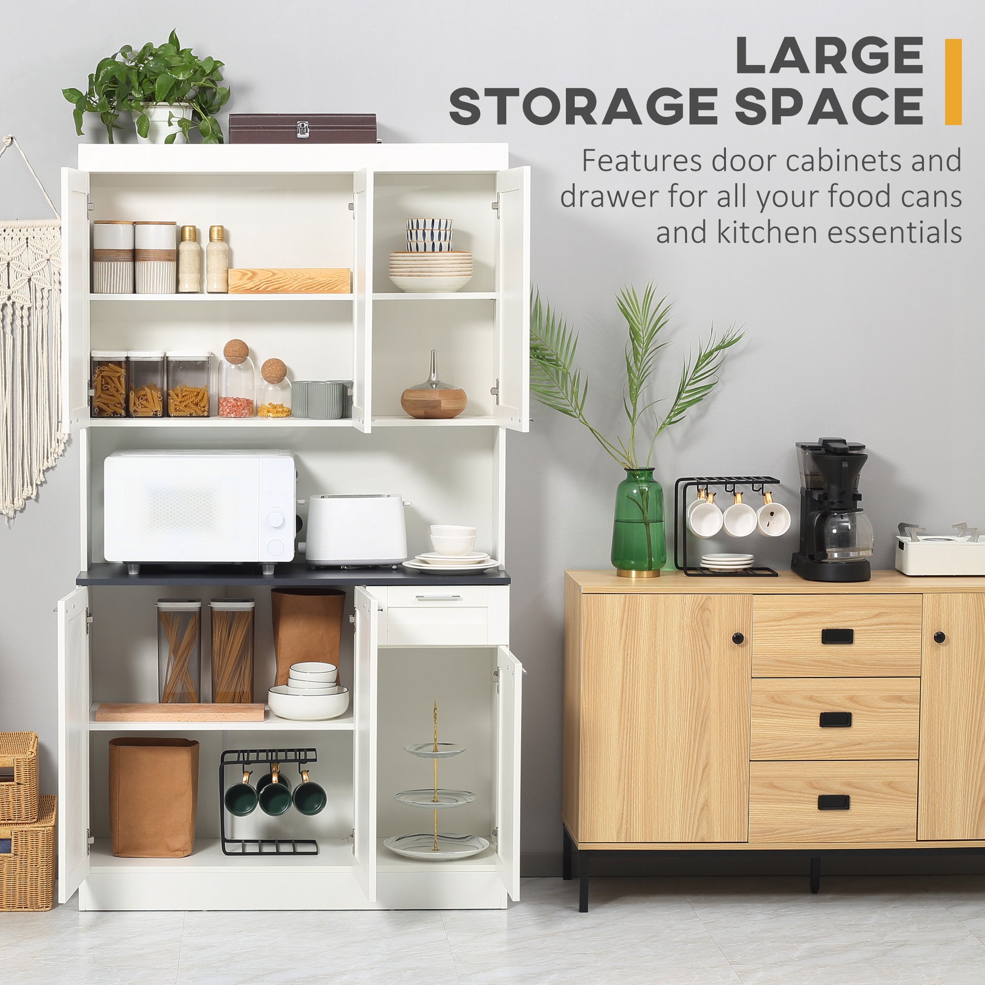 71" Kitchen Pantry Cabinet with Hutch - High Gloss White-DECOROLALA