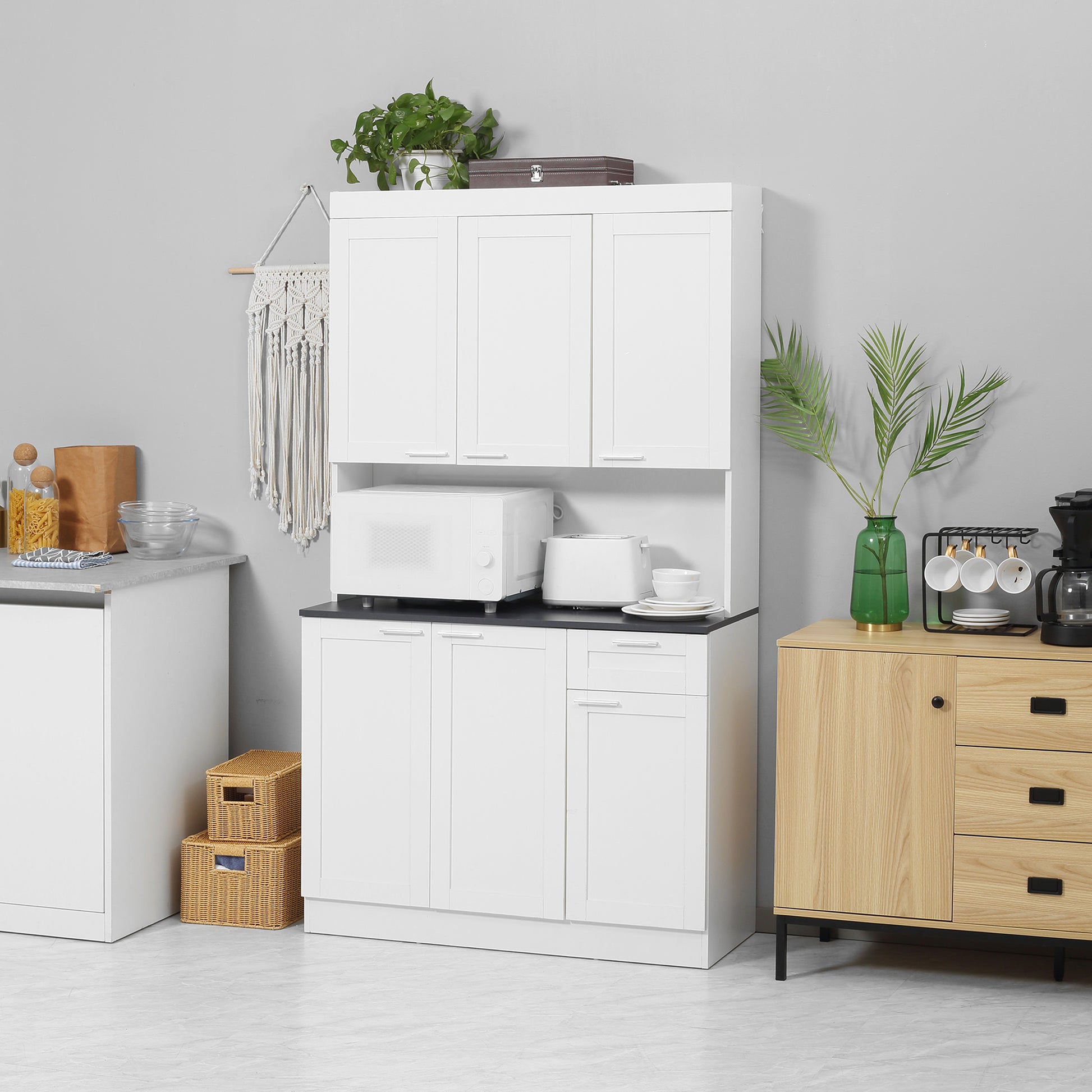 71" Kitchen Pantry Cabinet with Hutch - High Gloss White-DECOROLALA