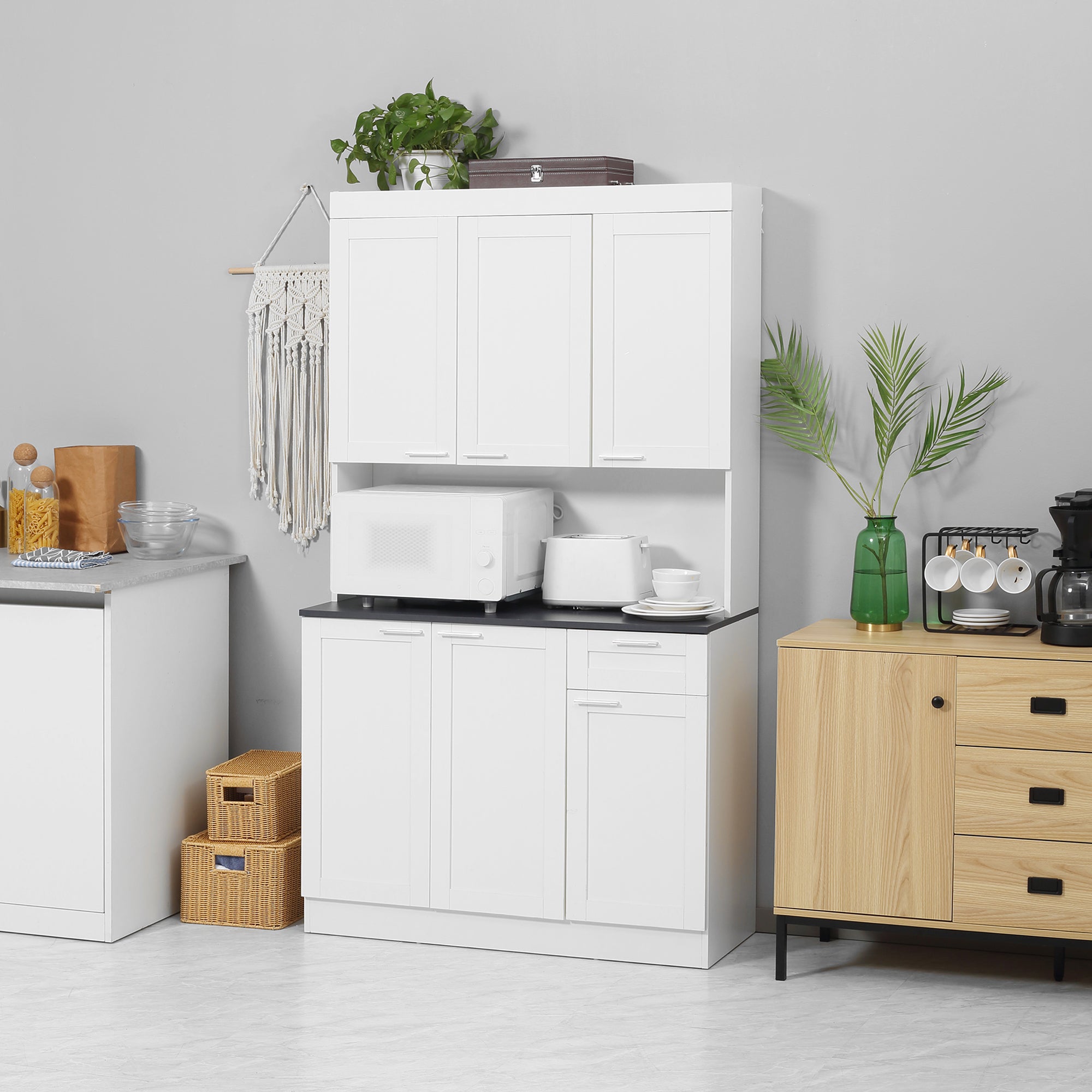 71" Kitchen Pantry Cabinet with Hutch - High Gloss White-DECOROLALA