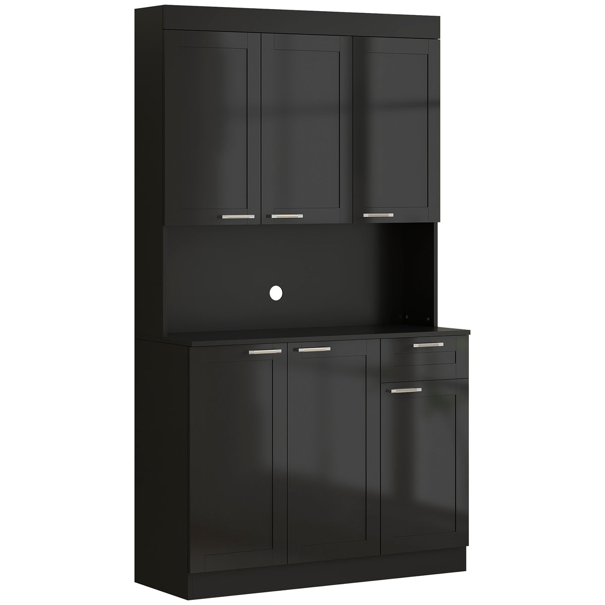 71" Kitchen Storage Cabinet, High Gloss Black with Adjustable Shelves-DECOROLALA
