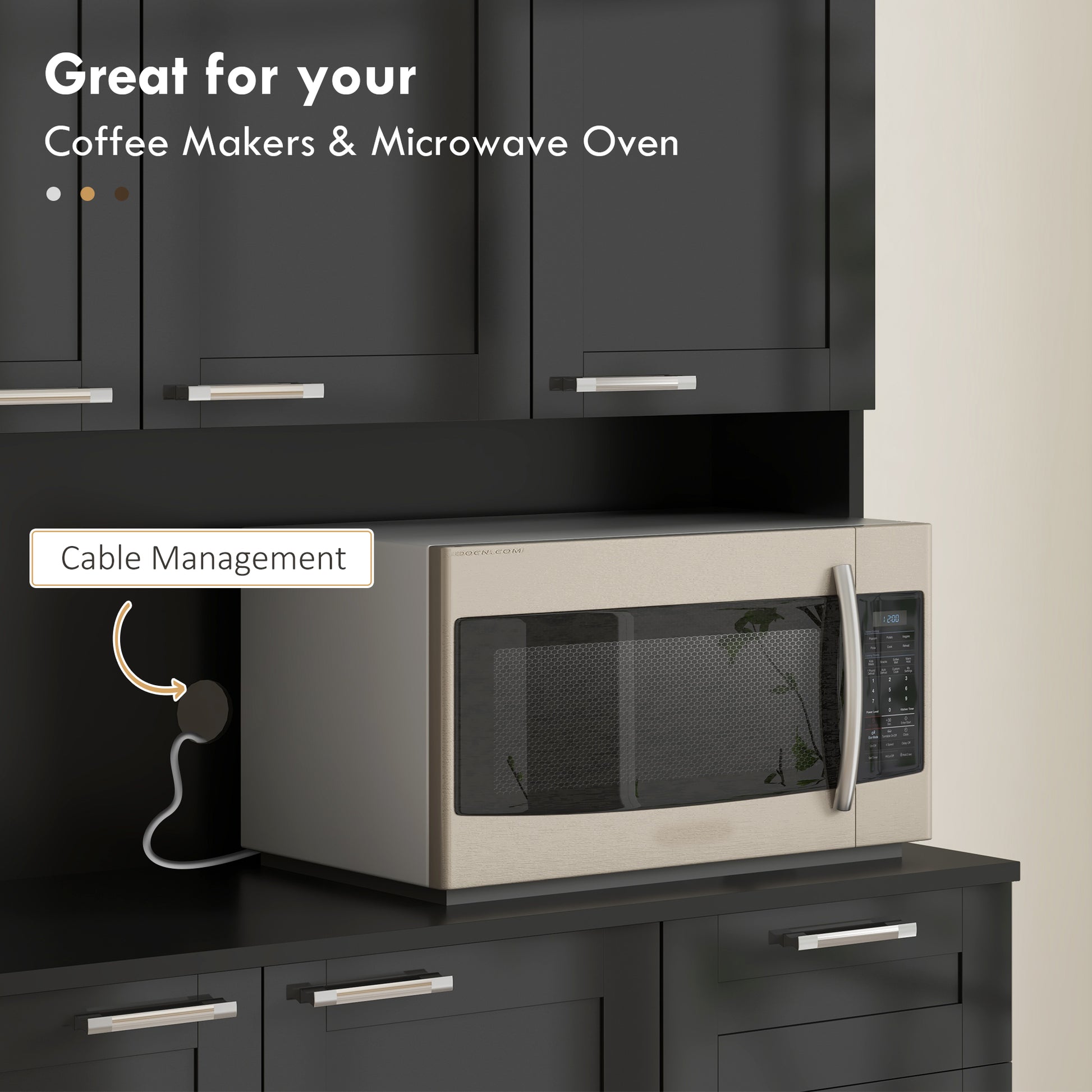 71" Kitchen Storage Cabinet, High Gloss Black with Adjustable Shelves-DECOROLALA