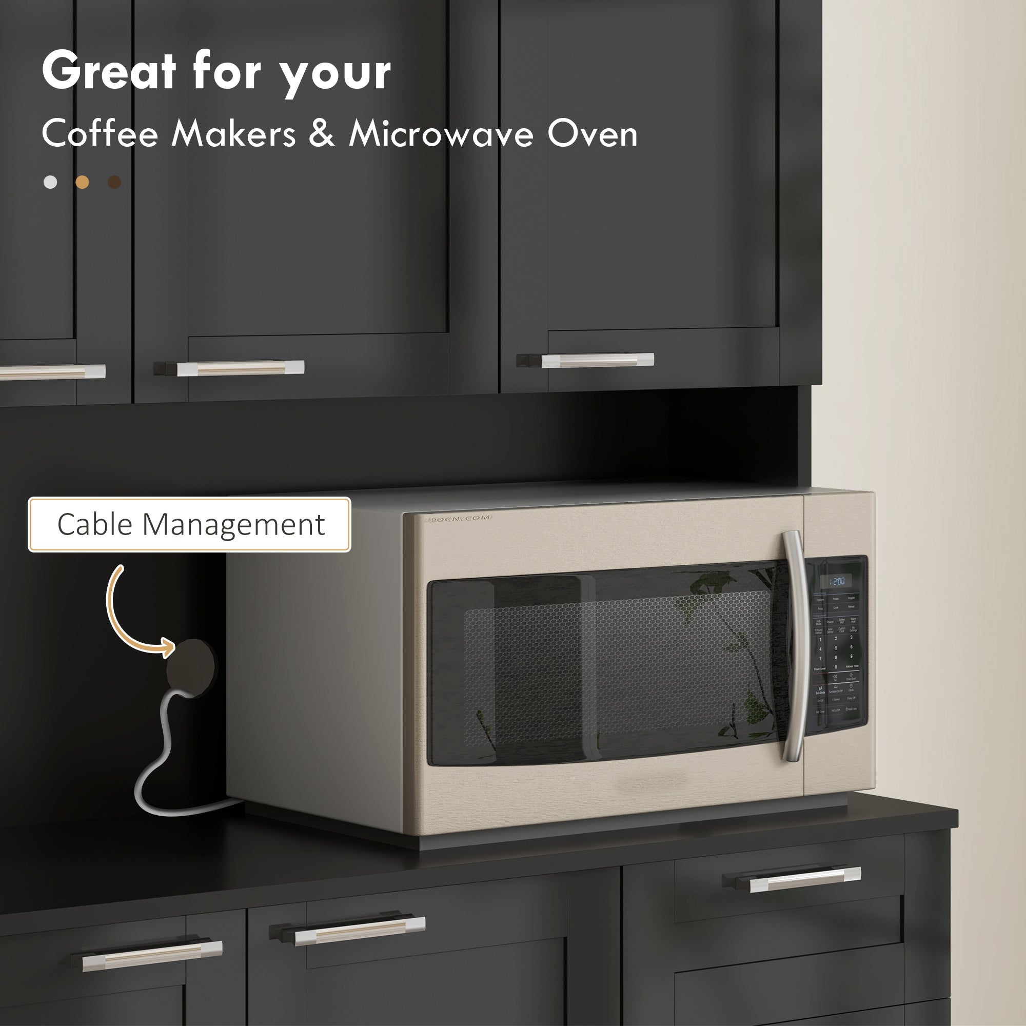 71" Kitchen Storage Cabinet, High Gloss Black with Adjustable Shelves-DECOROLALA