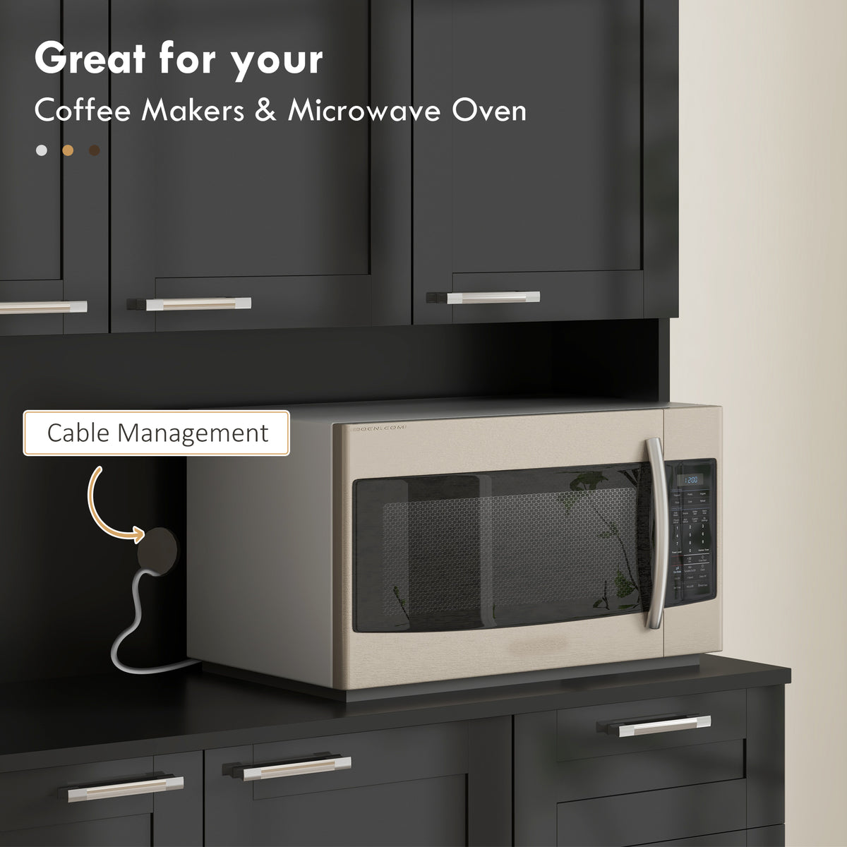 71" Kitchen Storage Cabinet, High Gloss Black with Adjustable Shelves-DECOROLALA