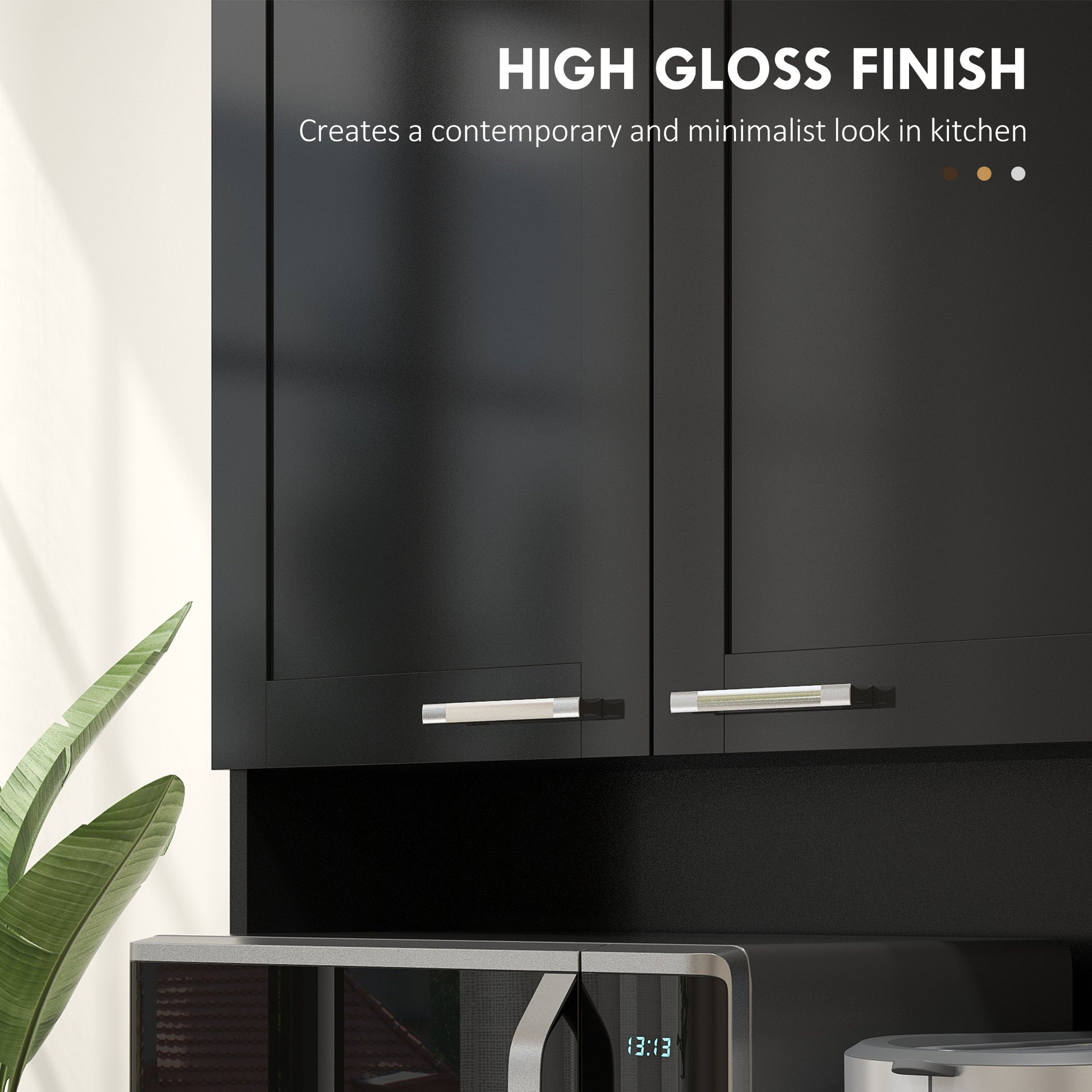 71" Kitchen Storage Cabinet, High Gloss Black with Adjustable Shelves-DECOROLALA