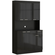 71" Kitchen Storage Cabinet, High Gloss Black with Adjustable Shelves-DECOROLALA