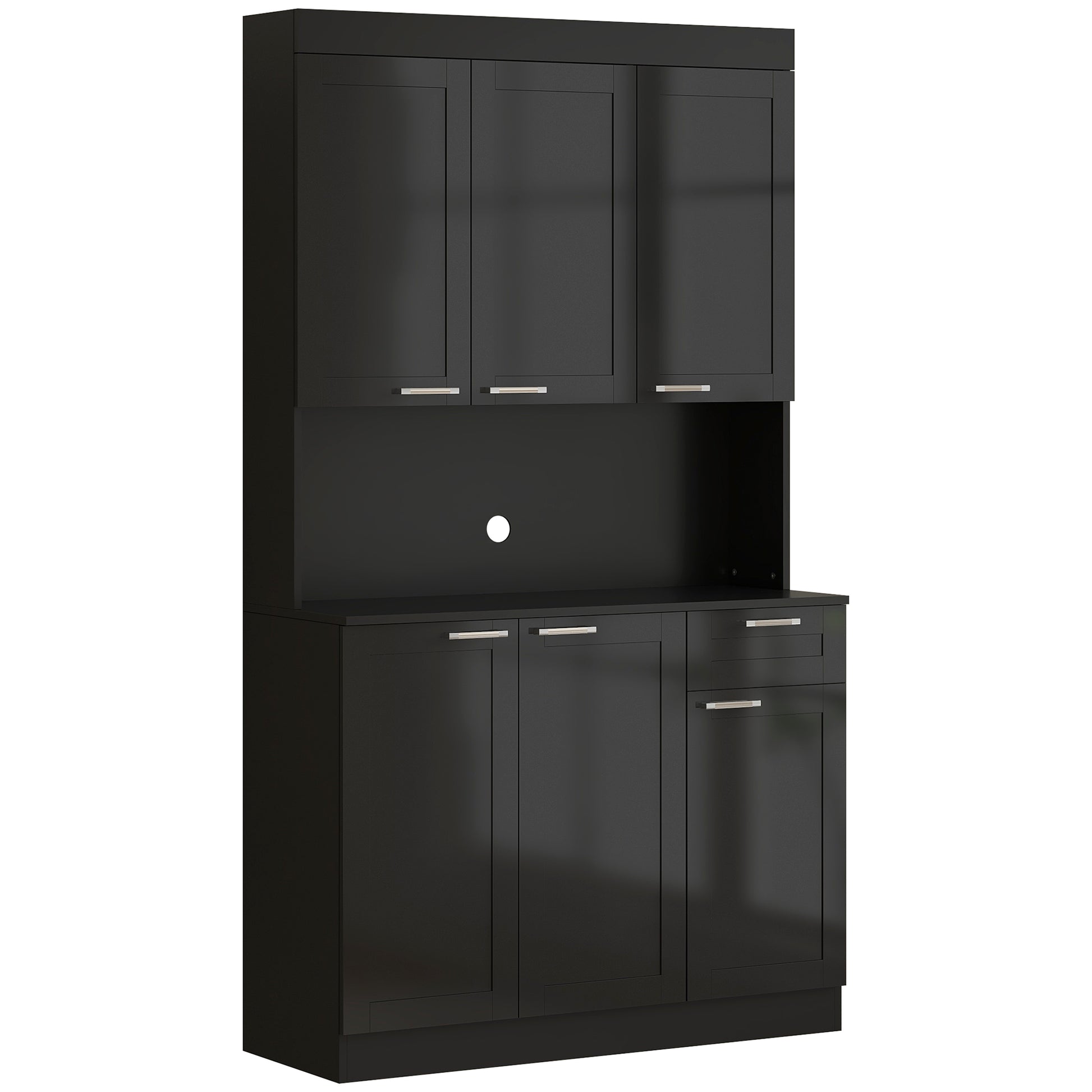 71" Kitchen Storage Cabinet, High Gloss Black with Adjustable Shelves-DECOROLALA