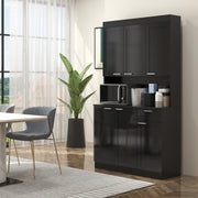 71" Kitchen Storage Cabinet, High Gloss Black with Adjustable Shelves-DECOROLALA
