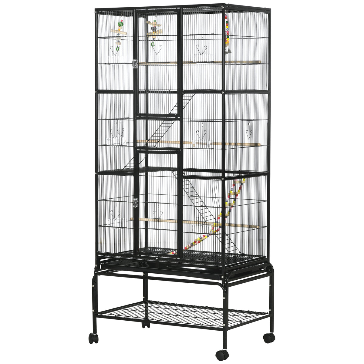 71" Large Bird Cage with Wheels, Perches & Toys - Black-Birds-DECOROLALA