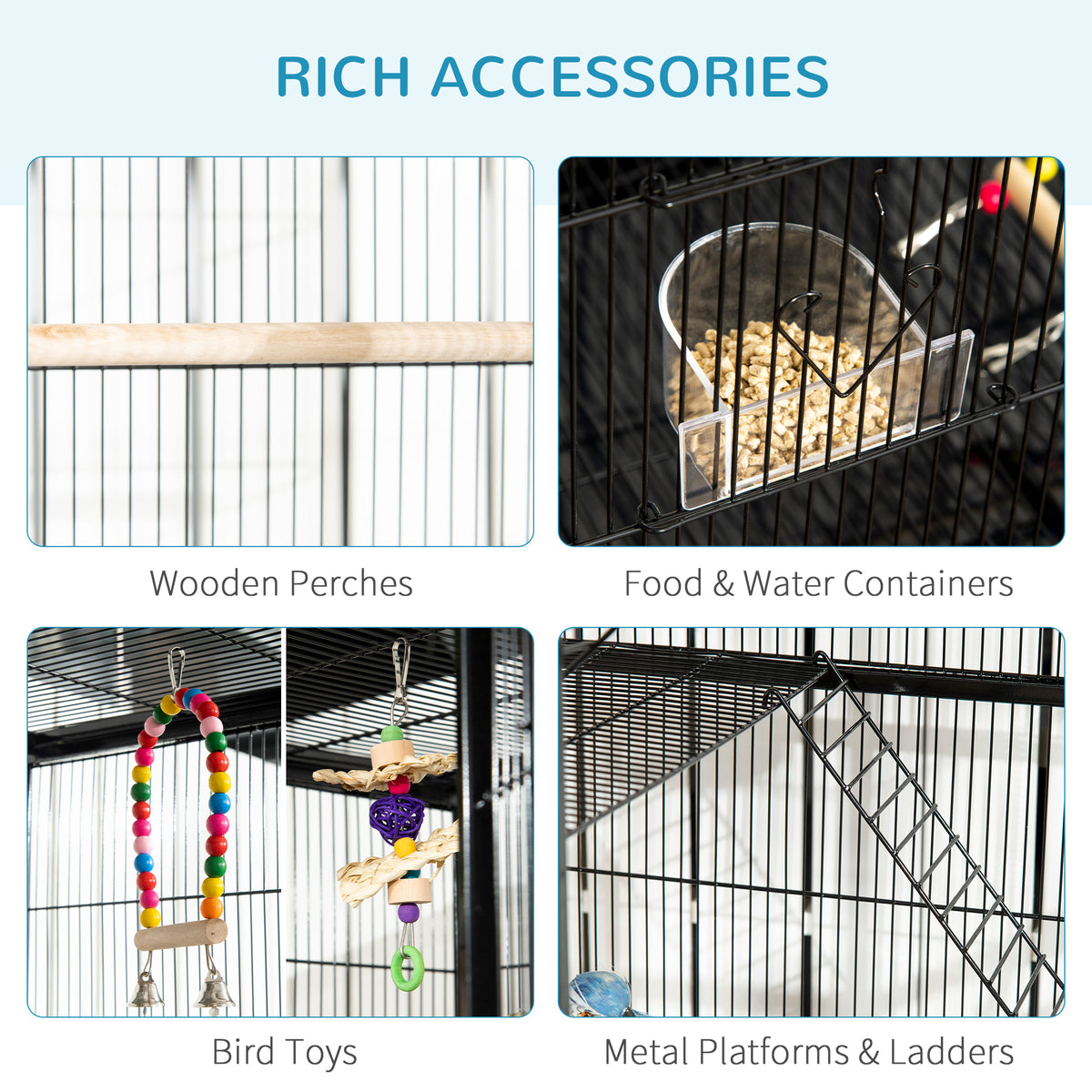 71" Large Bird Cage with Wheels, Perches & Toys - Black-Birds-DECOROLALA
