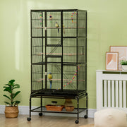 71" Large Bird Cage with Wheels, Perches & Toys - Black-Birds-DECOROLALA