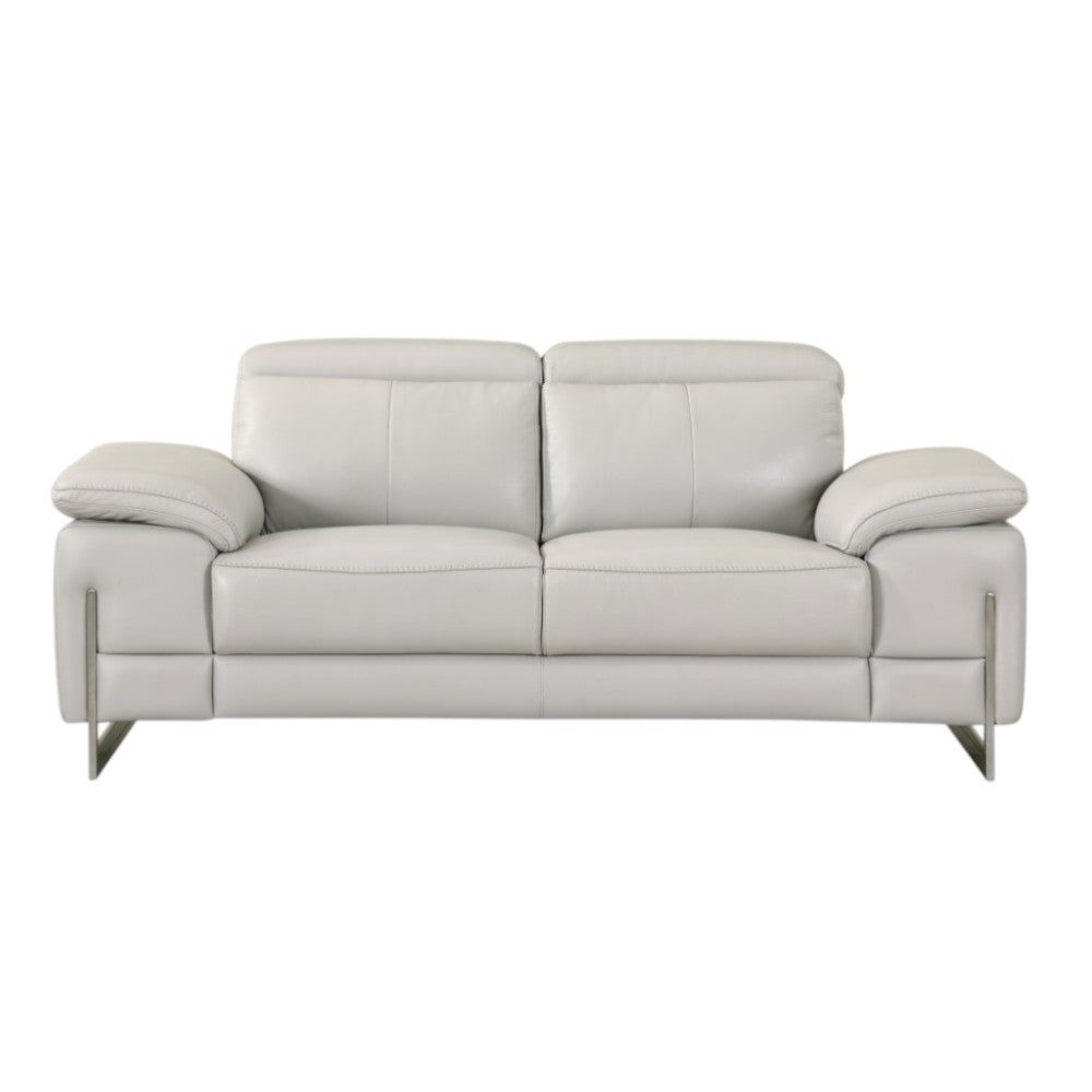 71" Light Gray And Silver Genuine Leather Loveseat-Love Seats-DECOROLALA