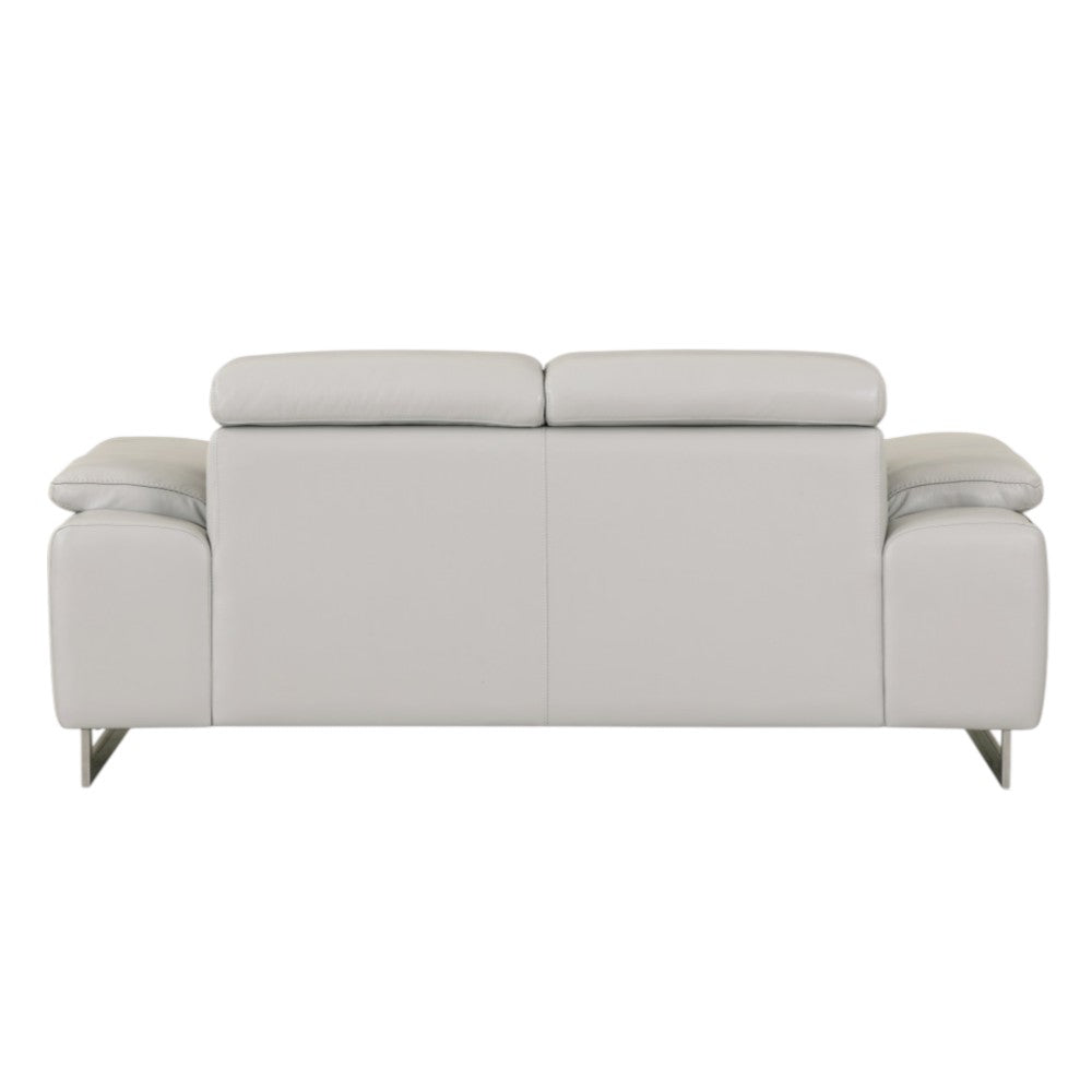 71" Light Gray And Silver Genuine Leather Loveseat-Love Seats-DECOROLALA