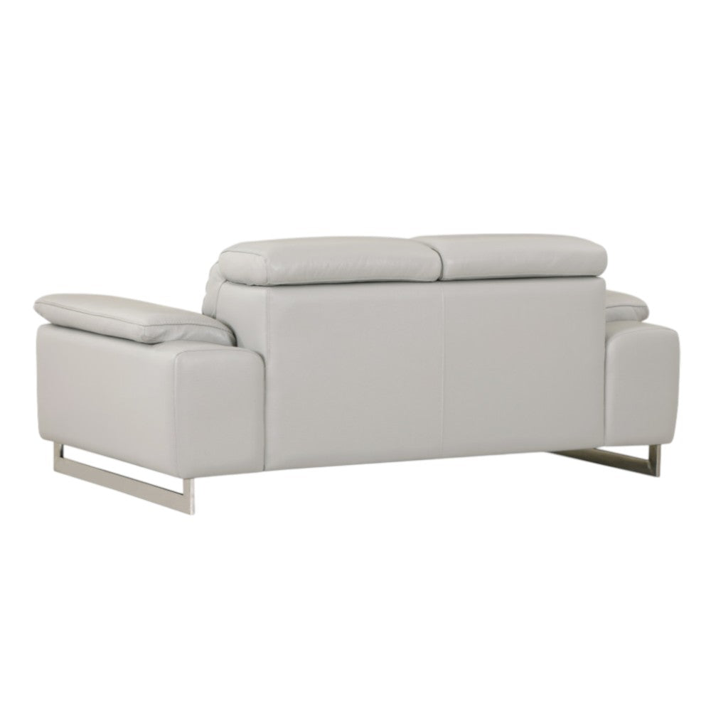 71" Light Gray And Silver Genuine Leather Loveseat-Love Seats-DECOROLALA