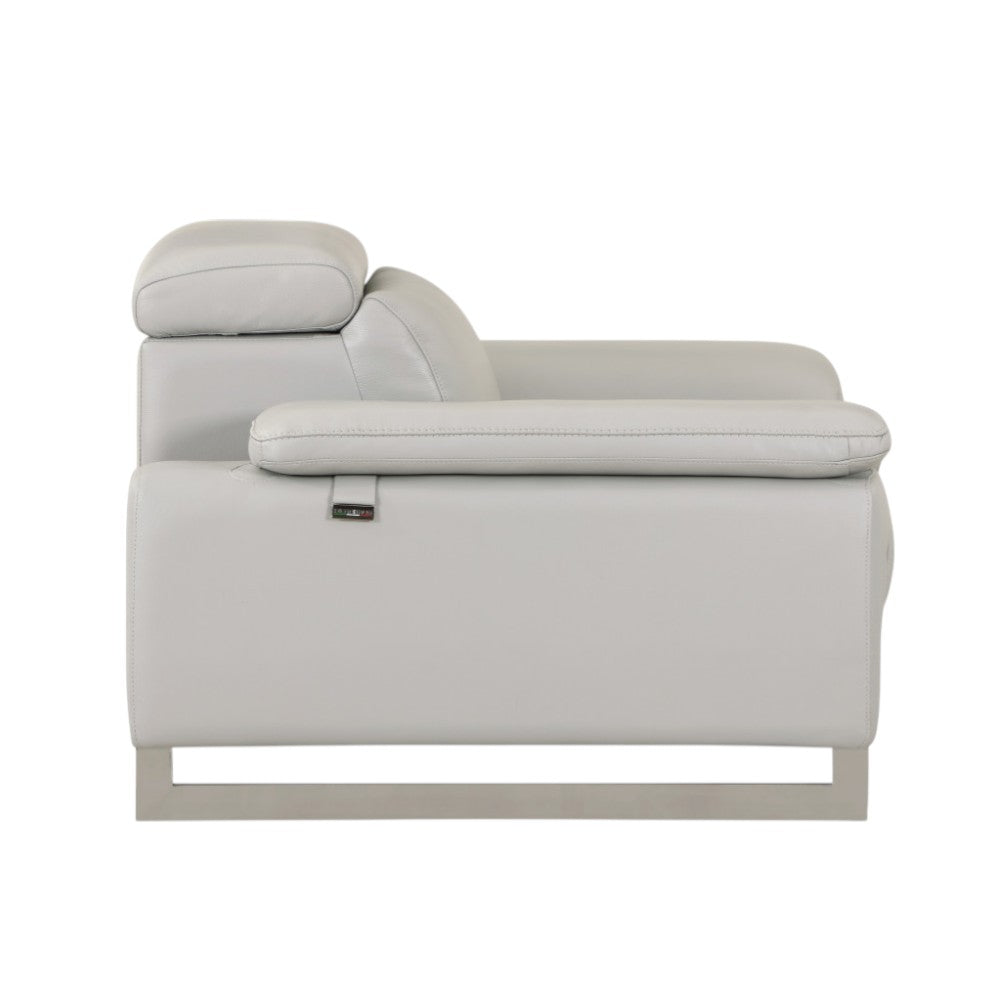 71" Light Gray And Silver Genuine Leather Loveseat-Love Seats-DECOROLALA