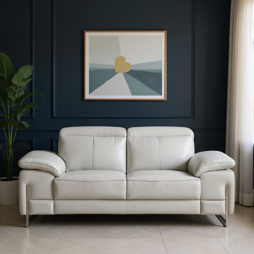 71" Light Gray And Silver Genuine Leather Loveseat-Love Seats-DECOROLALA