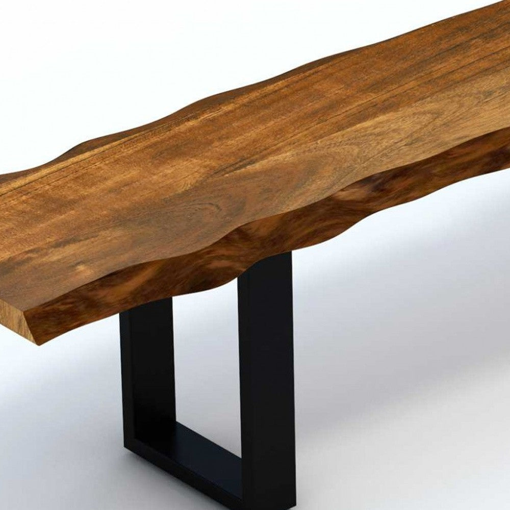 71" Live Edge Acacia Wood Bench With Black Metal Legs-Outdoor Benches-DECOROLALA