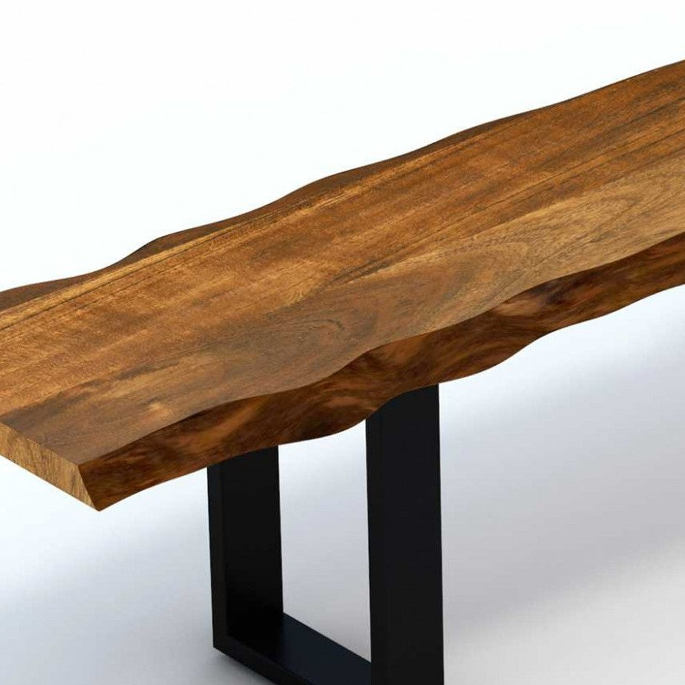 71" Live Edge Acacia Wood Bench With Black Metal Legs-Outdoor Benches-DECOROLALA
