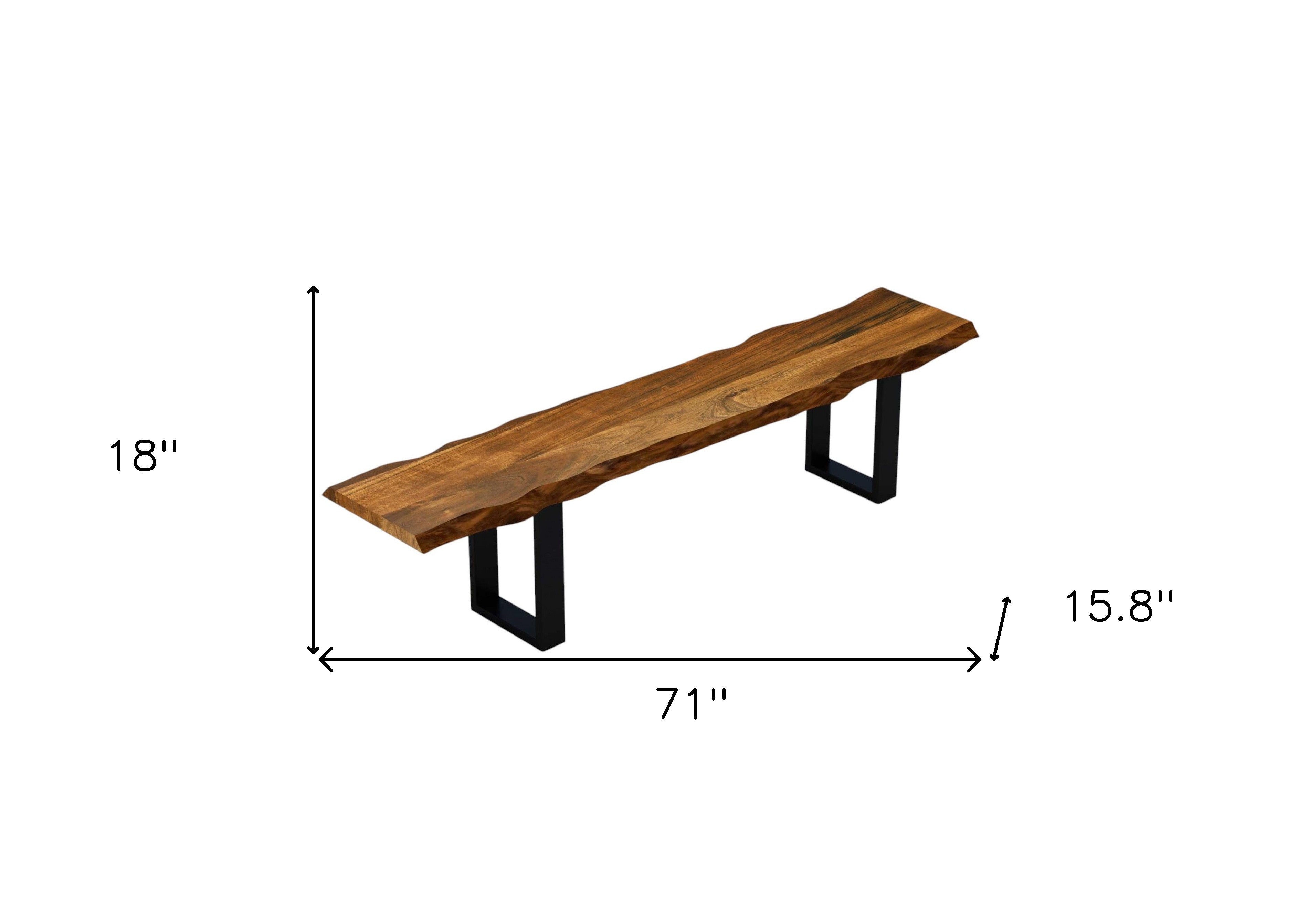 71" Live Edge Acacia Wood Bench With Black Metal Legs-Outdoor Benches-DECOROLALA