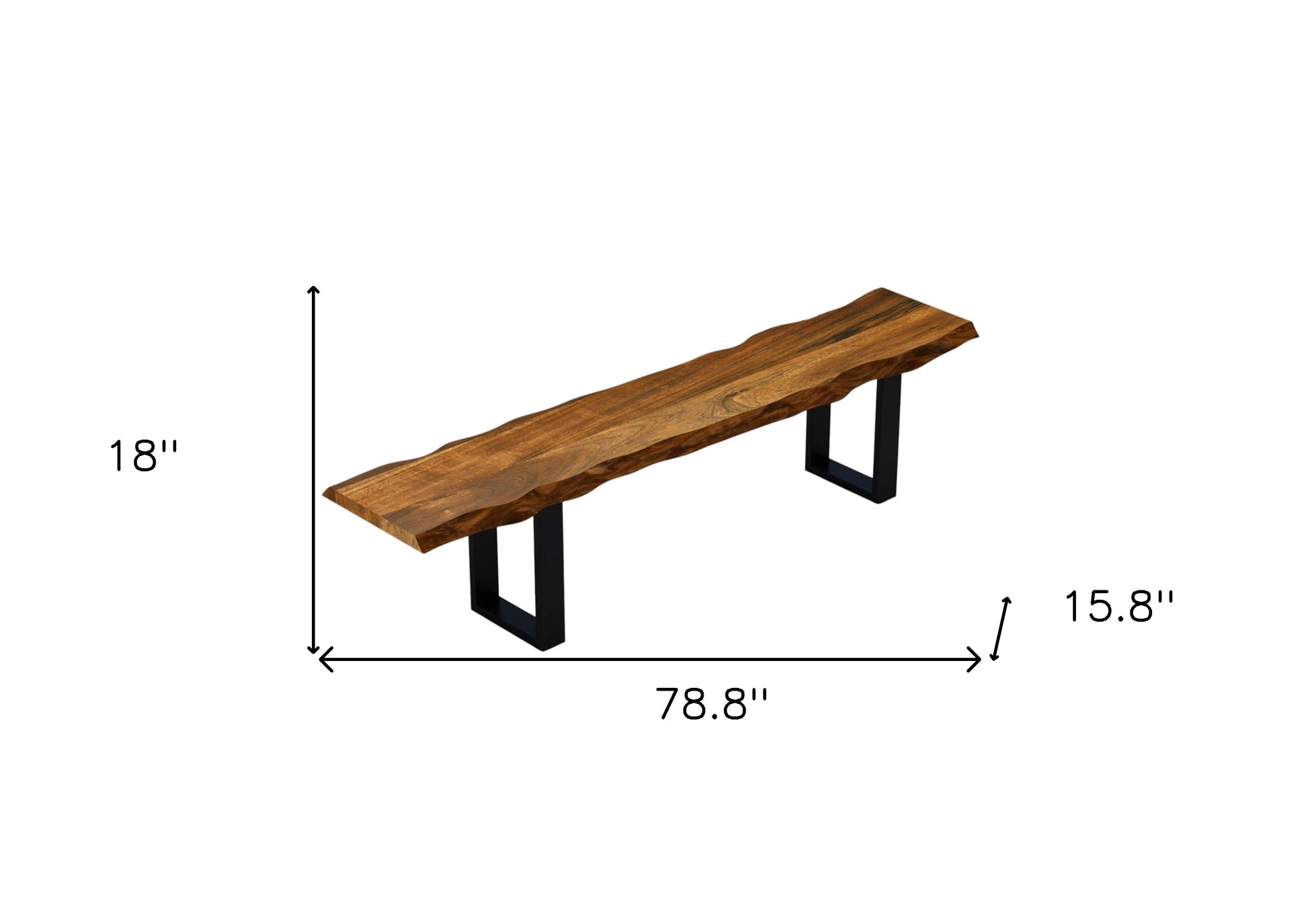 71" Live Edge Acacia Wood Bench With Black Metal Legs-Outdoor Benches-DECOROLALA